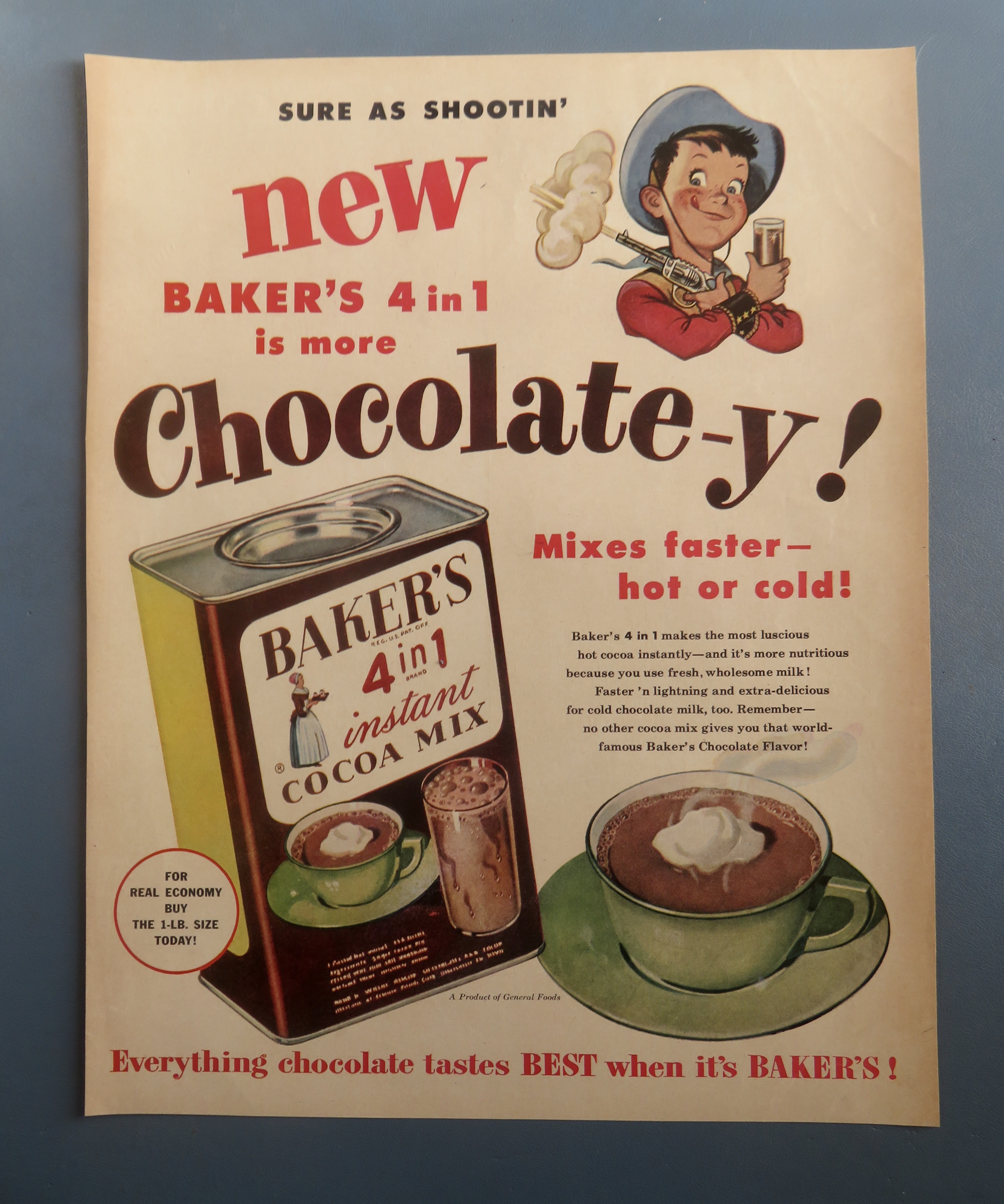 1940's Baker's Cocoa Mix with Cup Of Hot Cocoa