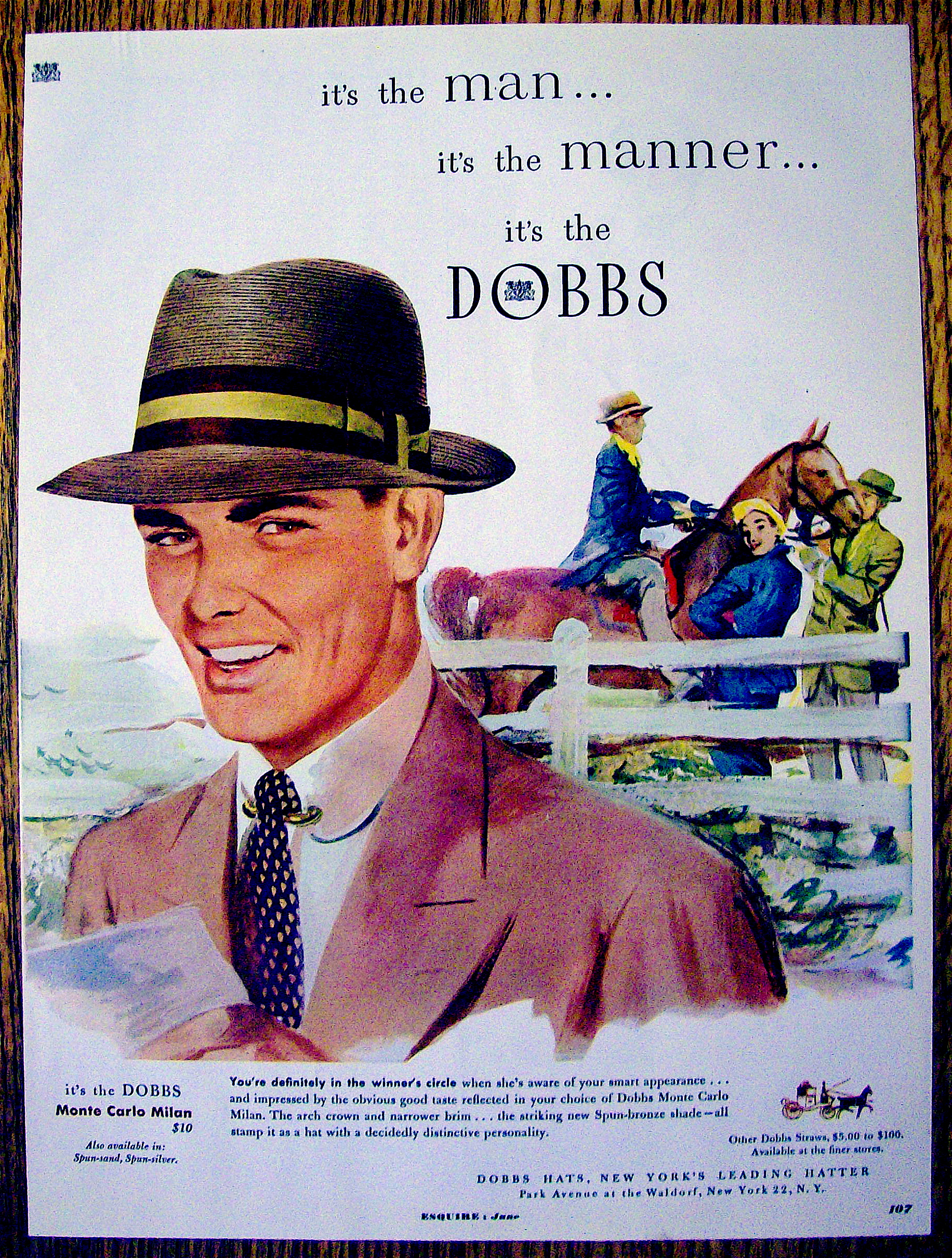 1951 Dobbs Hat with Man Wearing A Monte Carlo Milan Hat