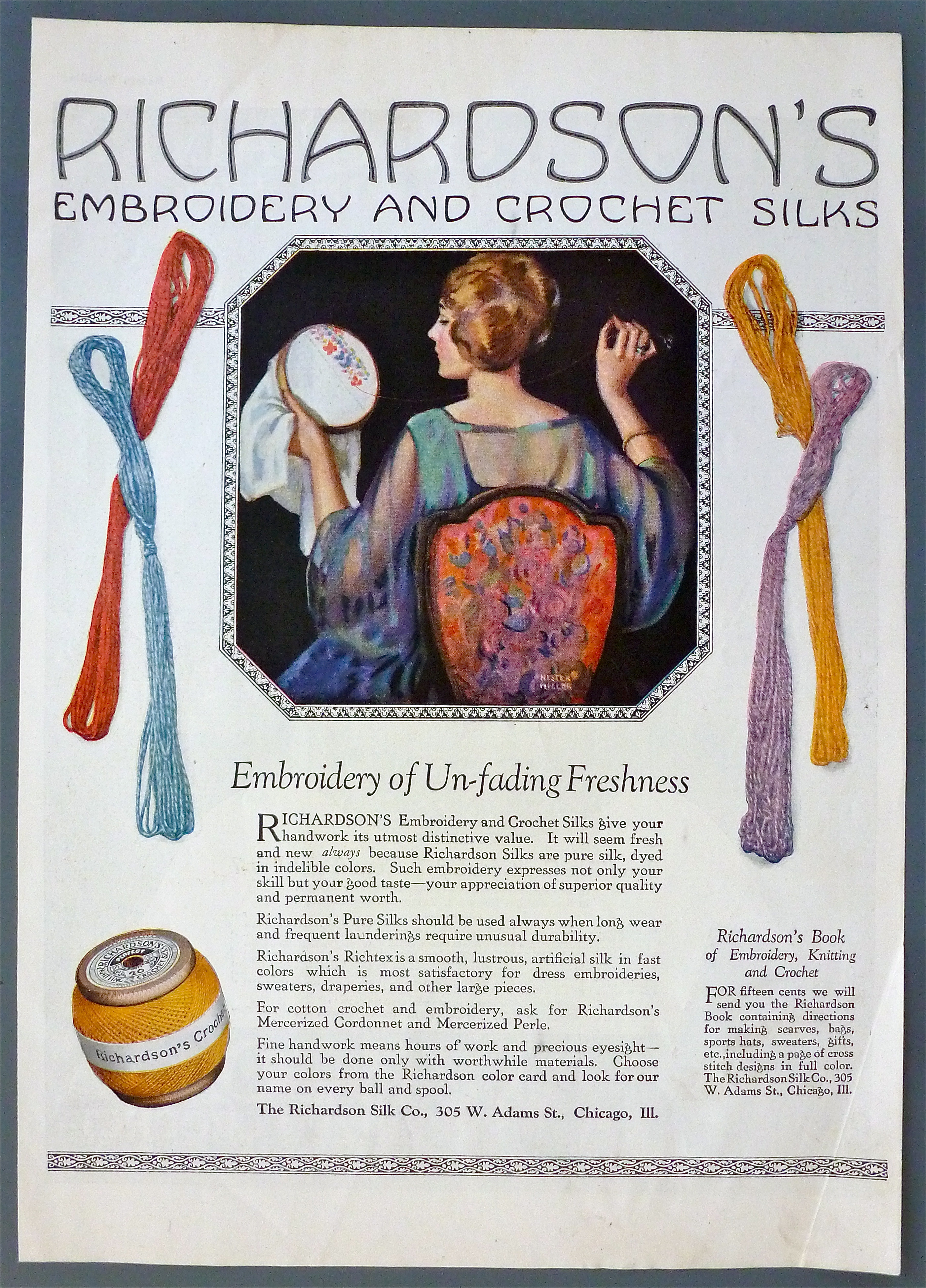 1922 Richardson's Embroidery & Crochet Silks w/Woman