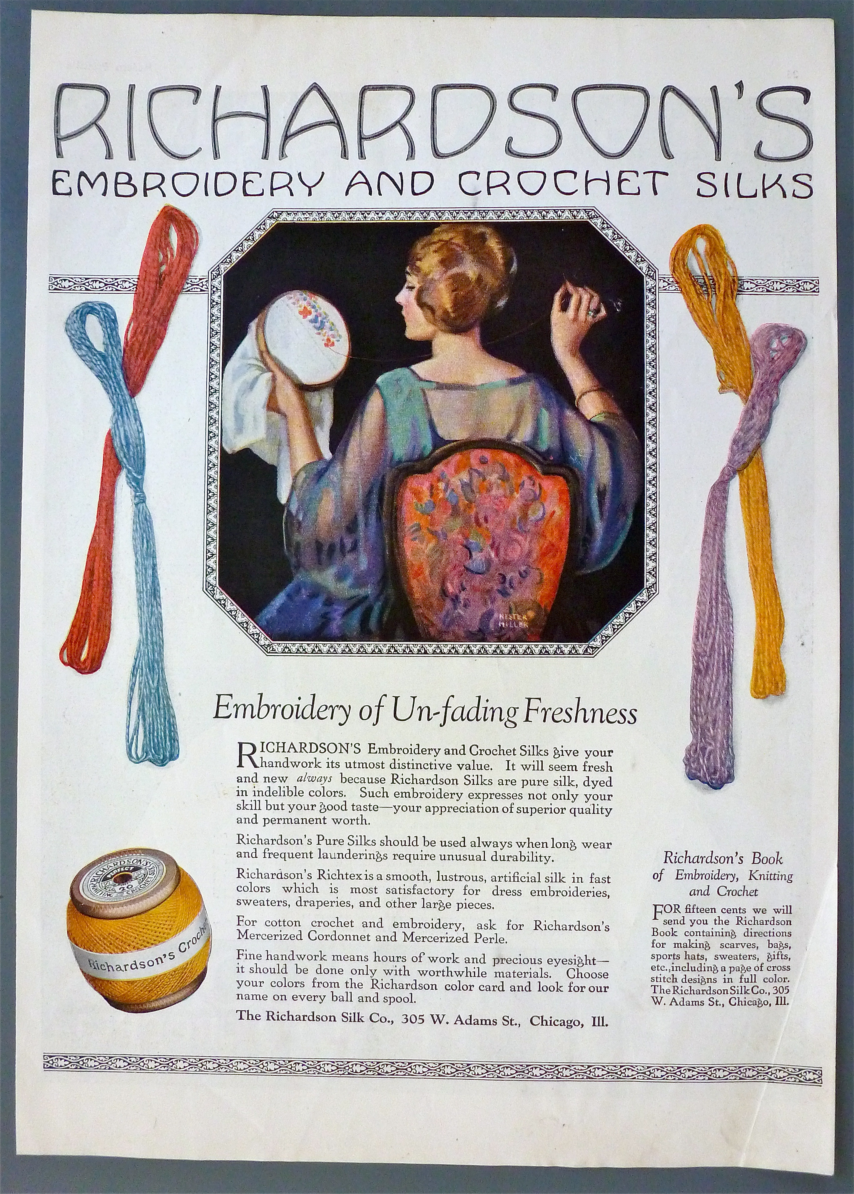 1922 Richardson's Embroidery & Crochet Silks w/Woman