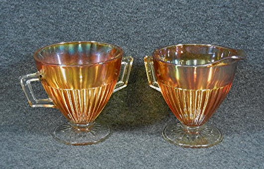Carnival glass Sugar and Creamer set Vintage Orange