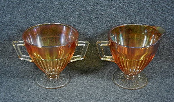 Carnival glass Sugar and Creamer set Vintage Orange