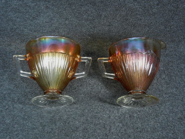 Carnival glass Sugar and Creamer set Vintage Orange