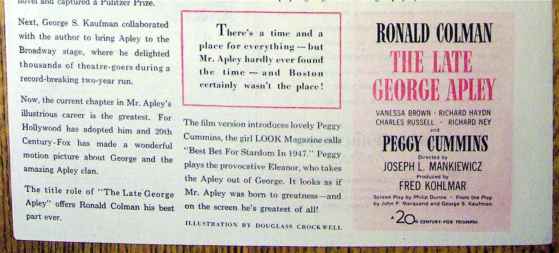 Vintage Ad: 1947 The Late George Apley w/ Peggy Cummins