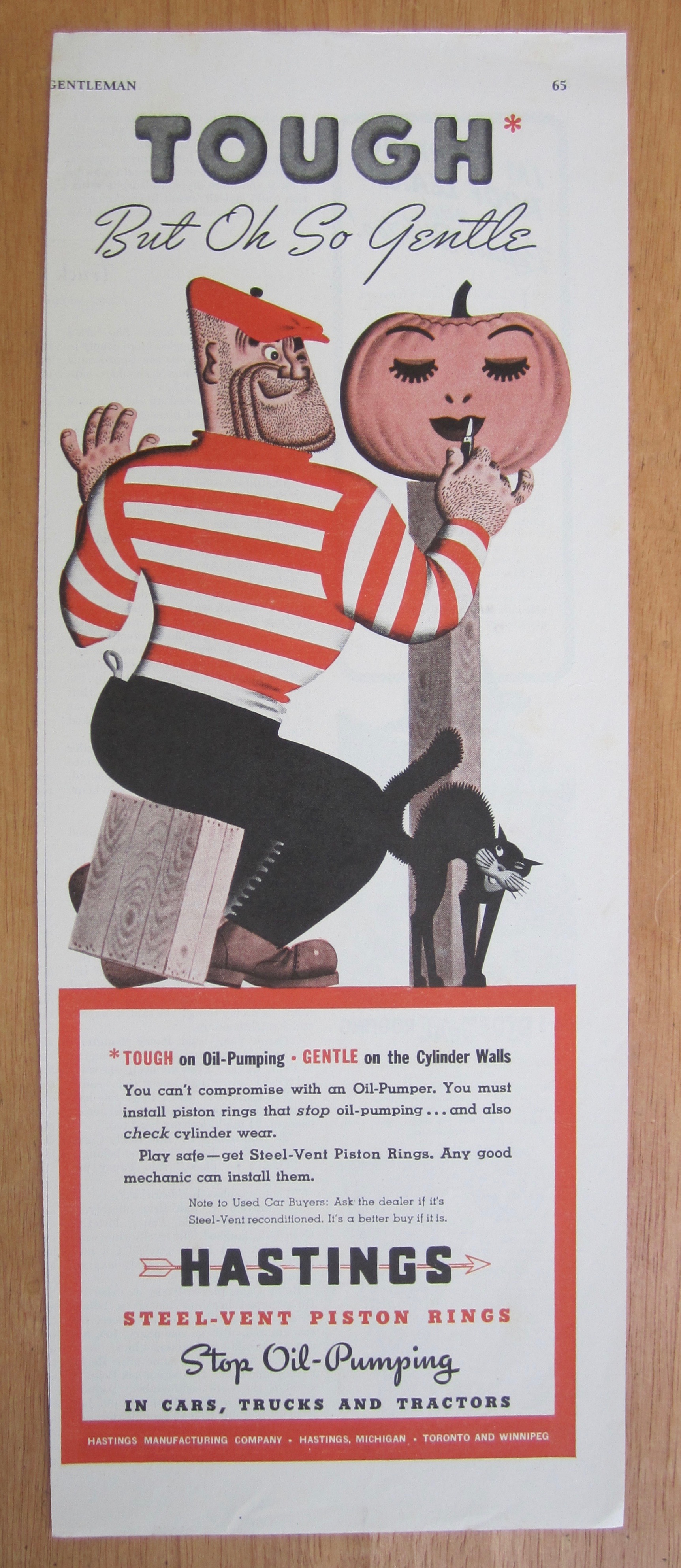 1939 Hastings Steel Vent Piston Rings w/ Man & Pumpkin