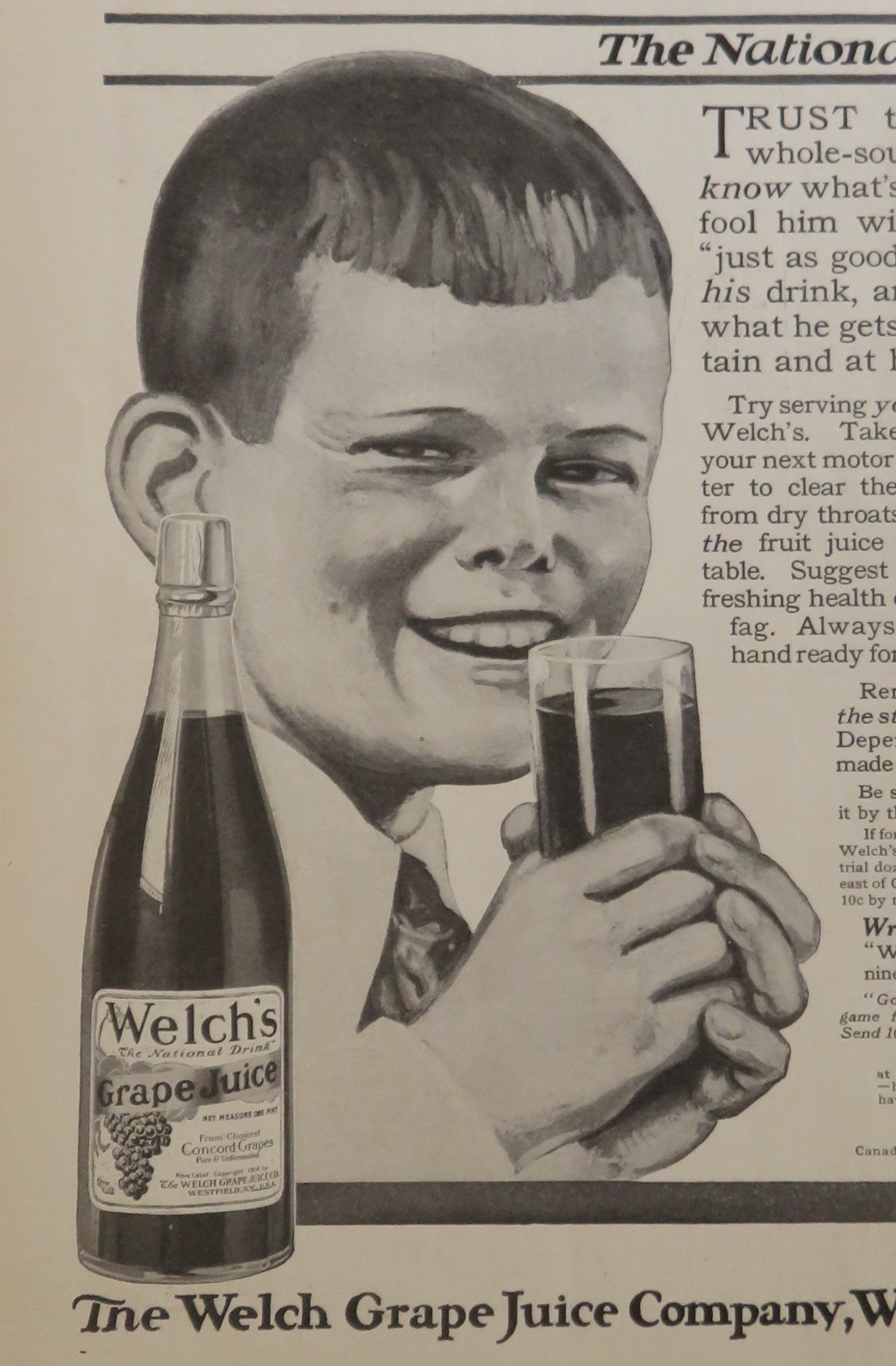 1916 Welch's Grape Juice with Boy Drinking Juice