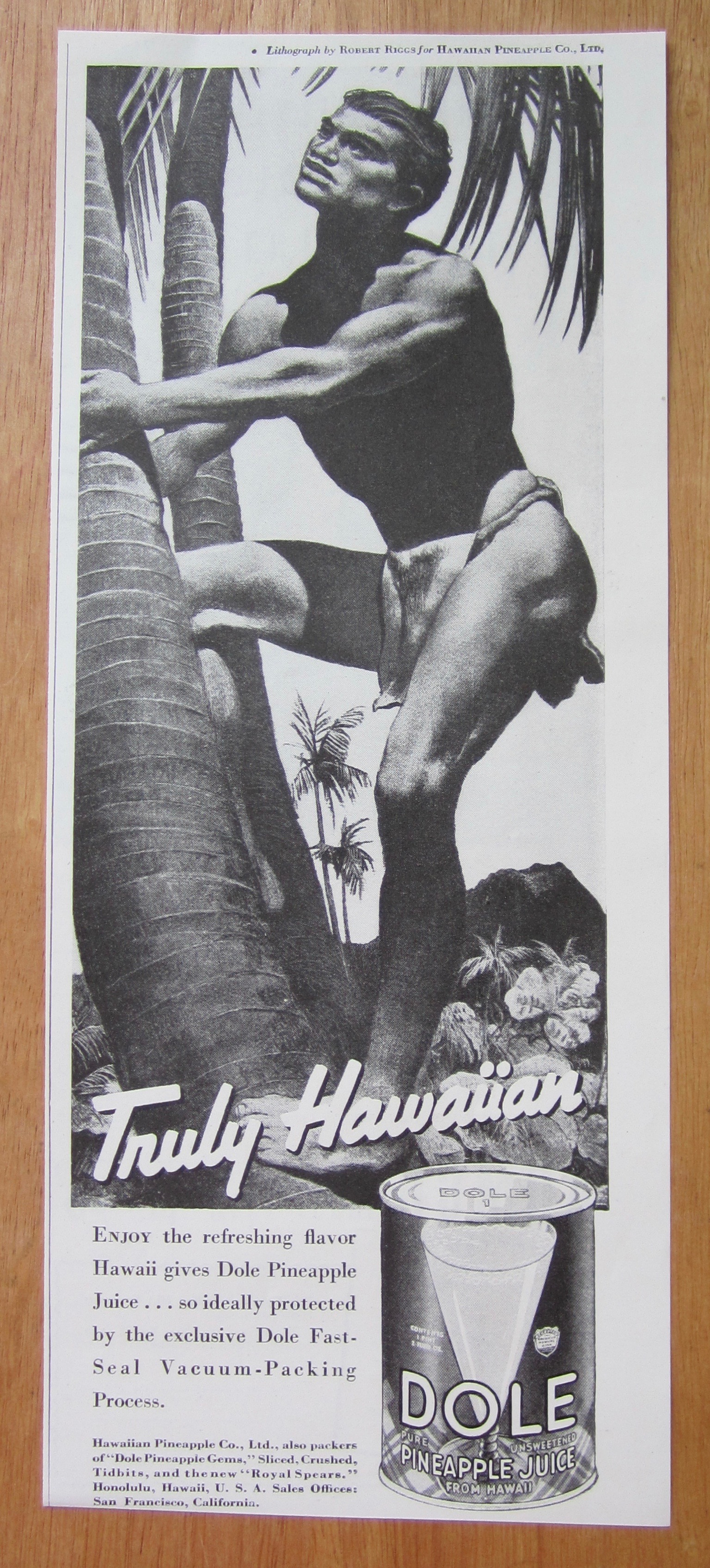 1938 Dole Pineapple Juice with Man Climbing Tree