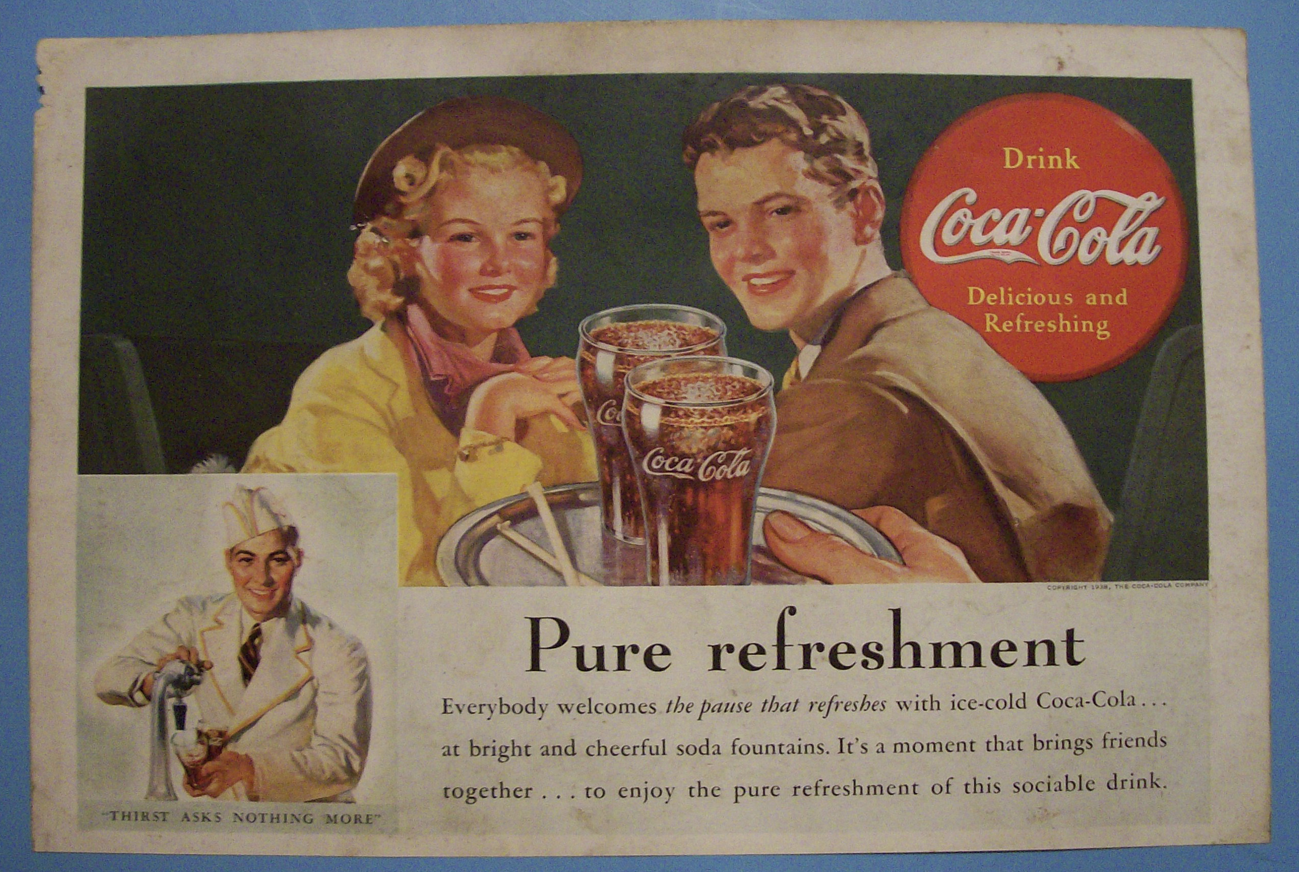 1938 Coca Cola (Coke) with Girl & Boy Getting Coca Cola