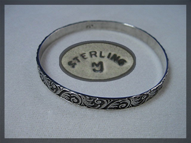 Sterling Silver Scrolled Leaf Bangle Marked J