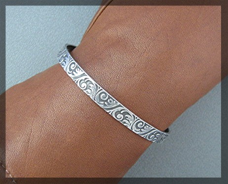 Sterling Silver Scrolled Leaf Bangle Marked J