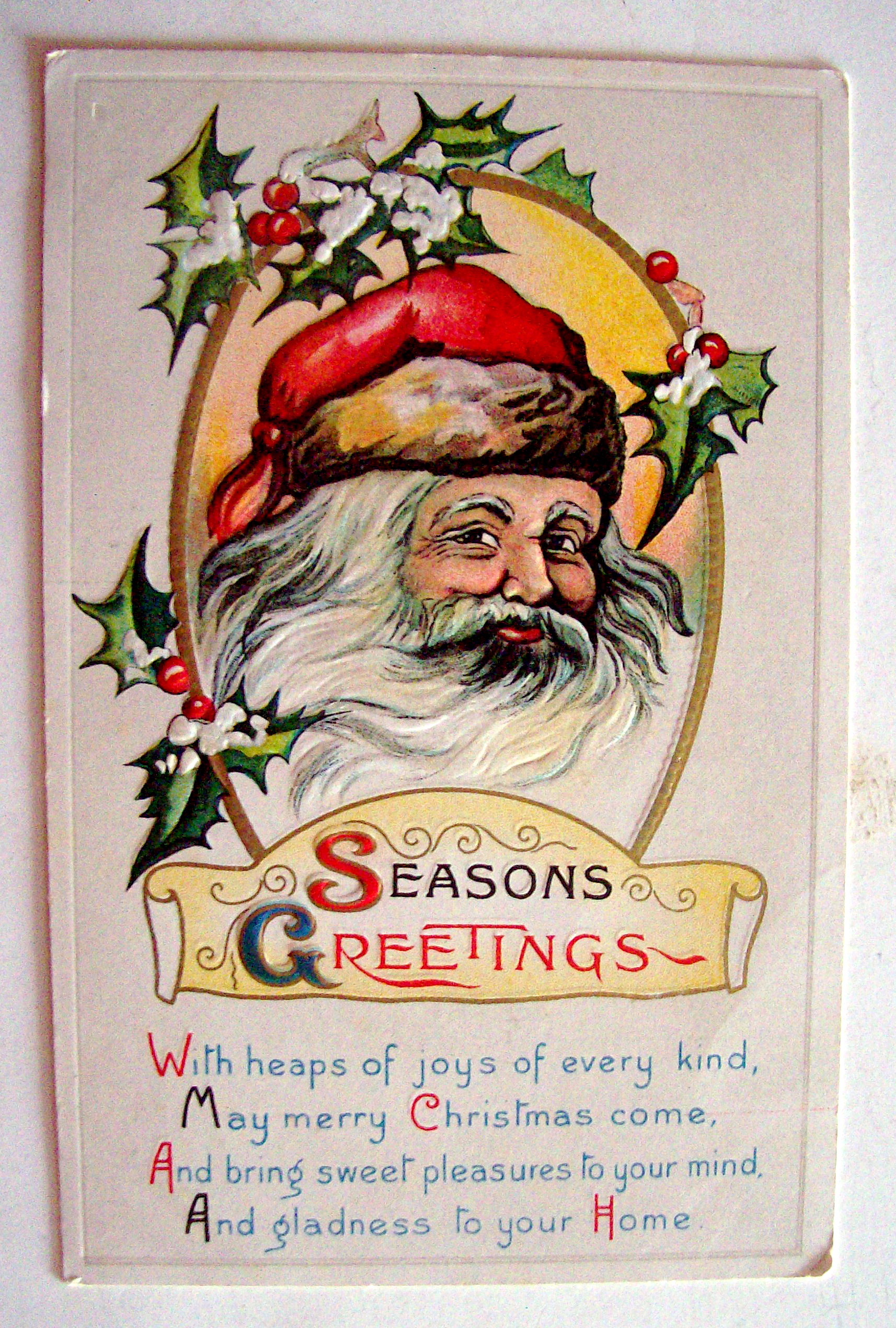 Seasons Greetings with Santa Claus Postcard