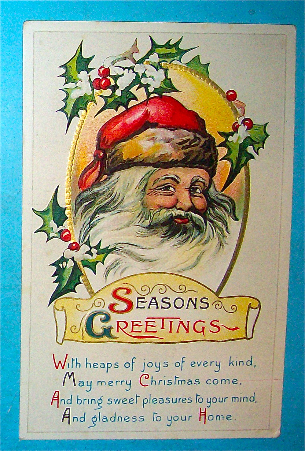 Seasons Greetings with Santa Claus Postcard