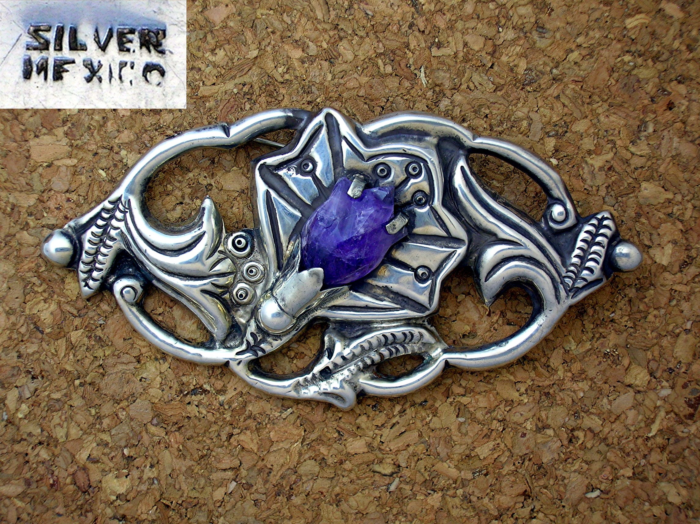 Silver Mexico Amethyst Lily Brooch