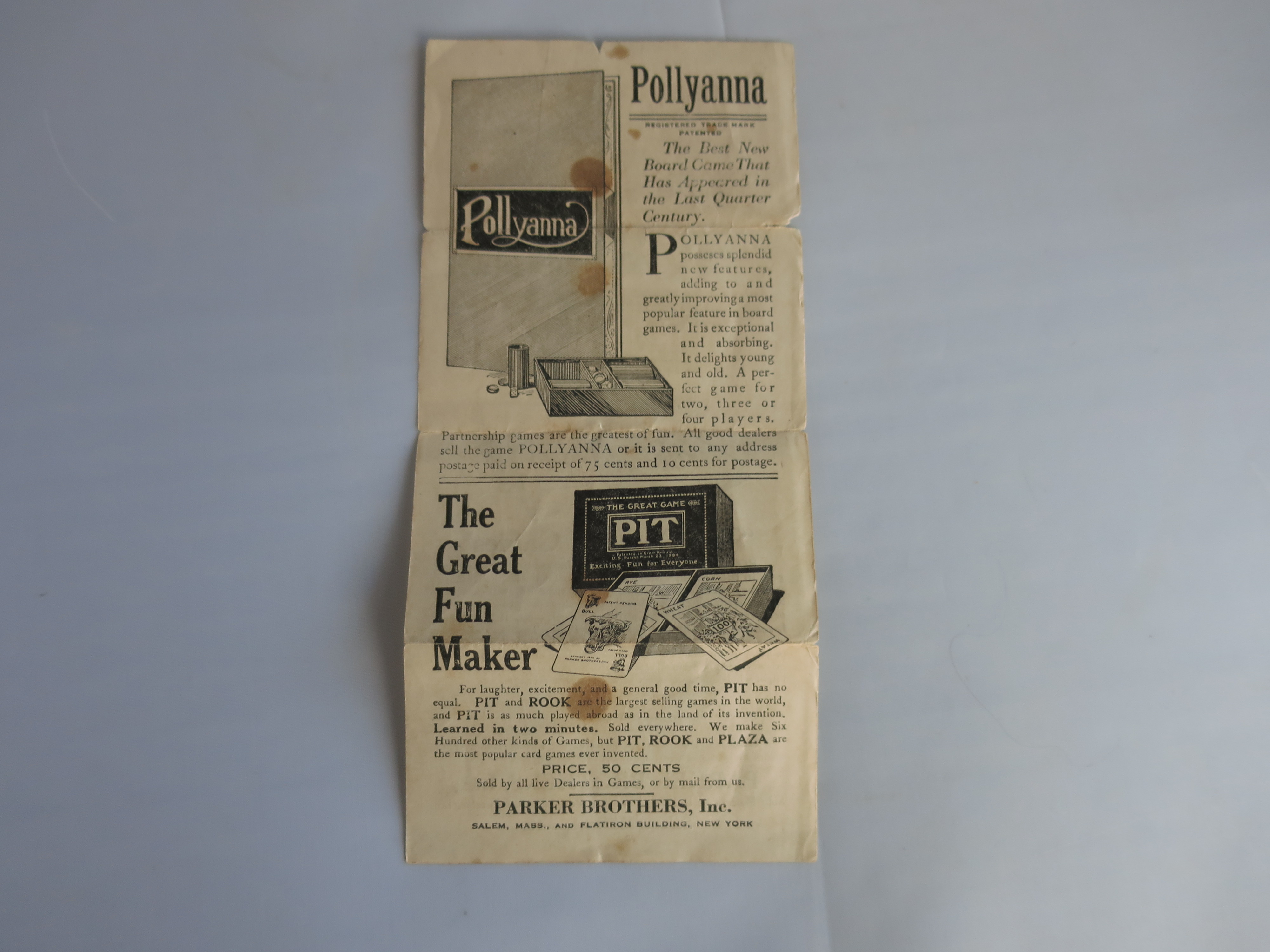 Parker Brothers New Dixie Rook Pollyanna Pit Game Ad