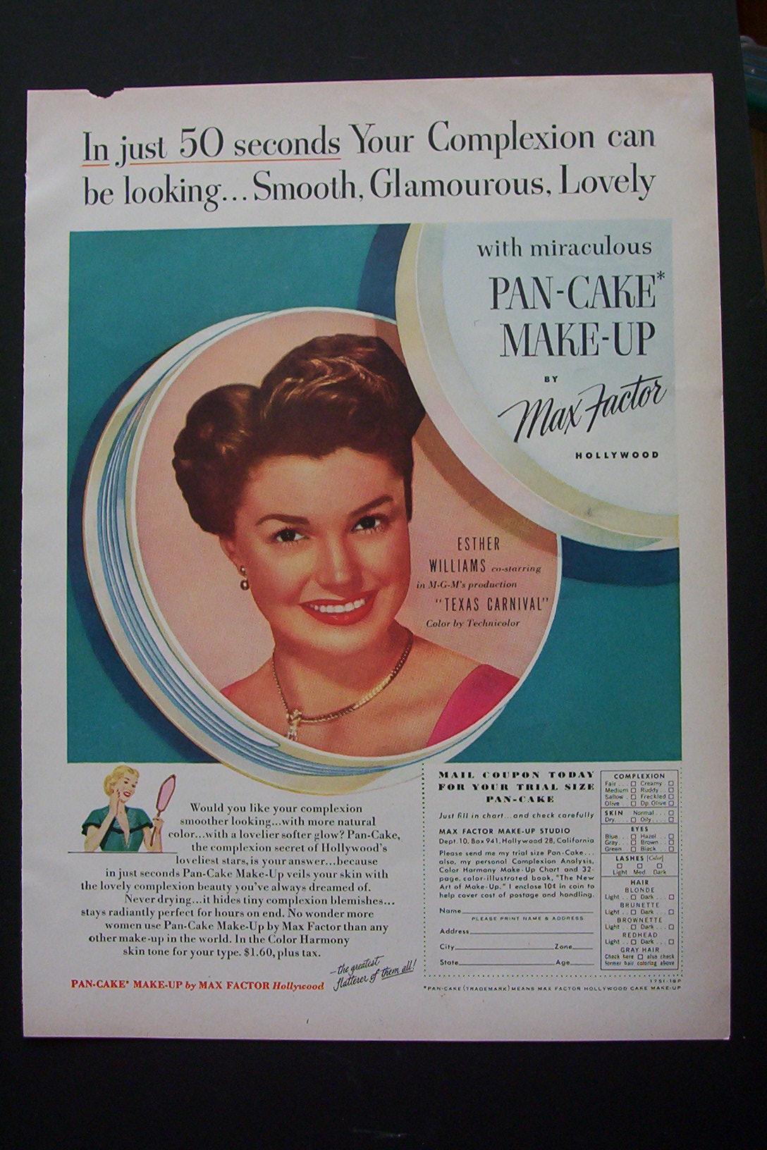 1951 Max Factor Pan Cake Make Up with Esther Williams