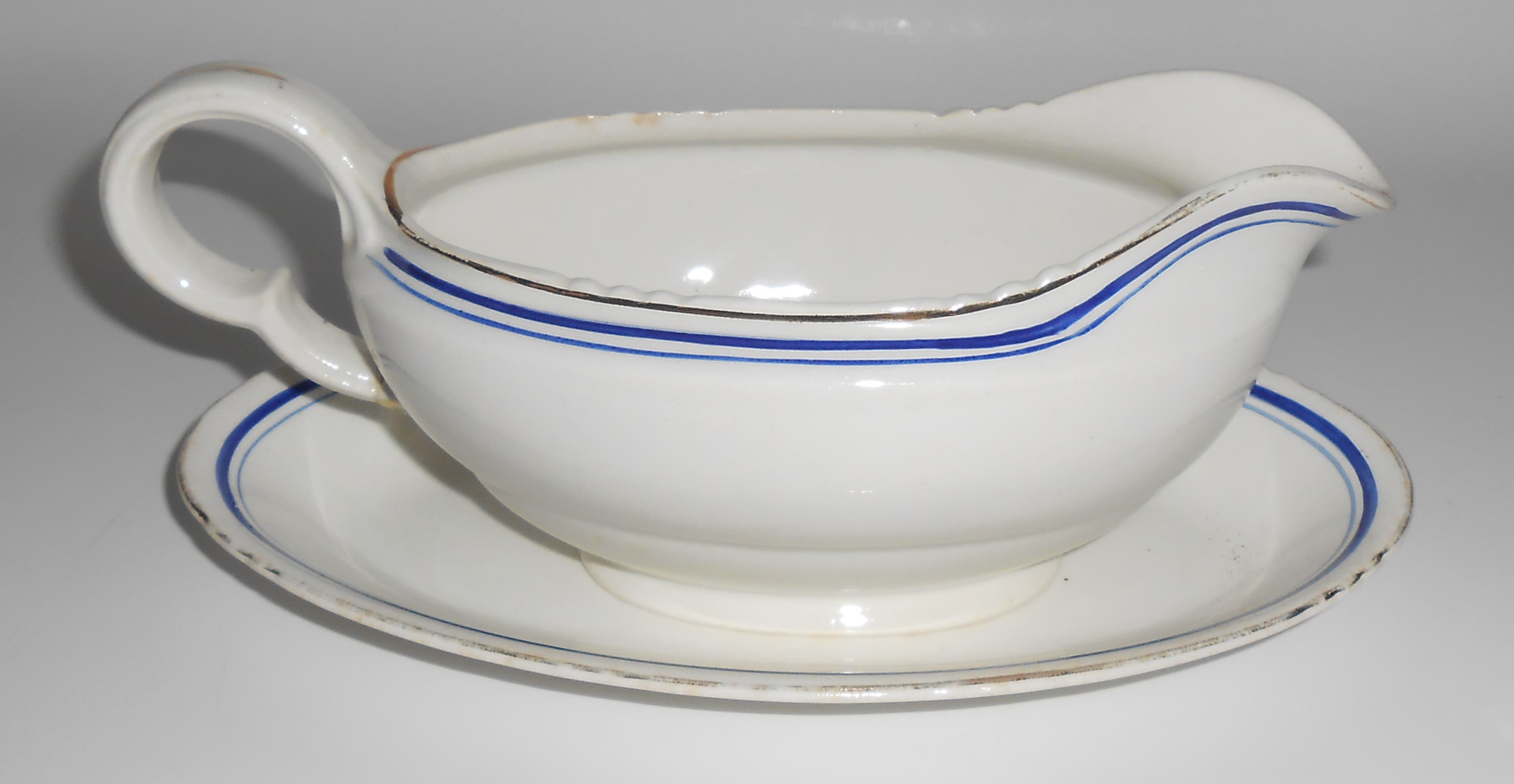John Maddock & Son's Cobalt /Gold Bands Gravy Bowl