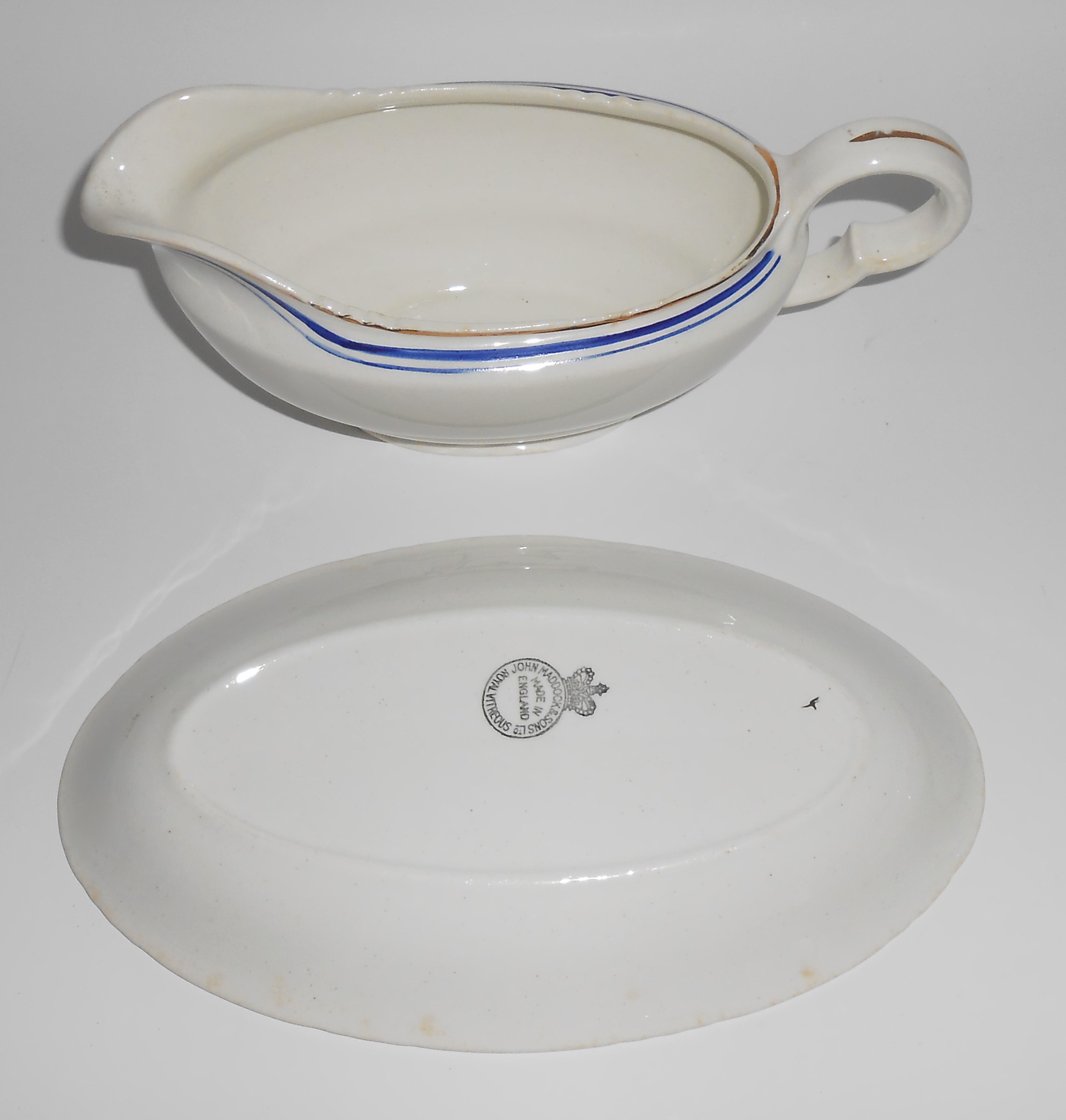 John Maddock & Son's Cobalt /Gold Bands Gravy Bowl