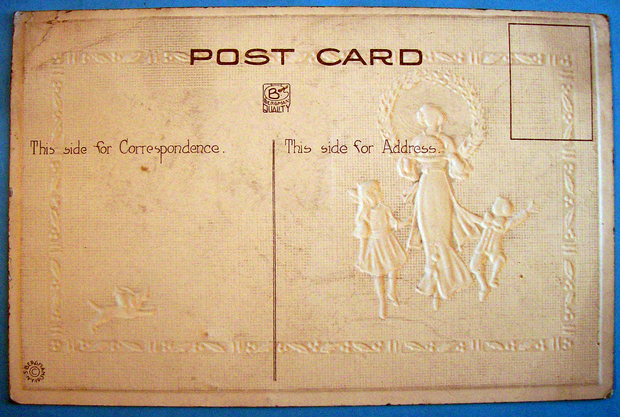 New Year Greetings Postcard with Mother & 2 Children