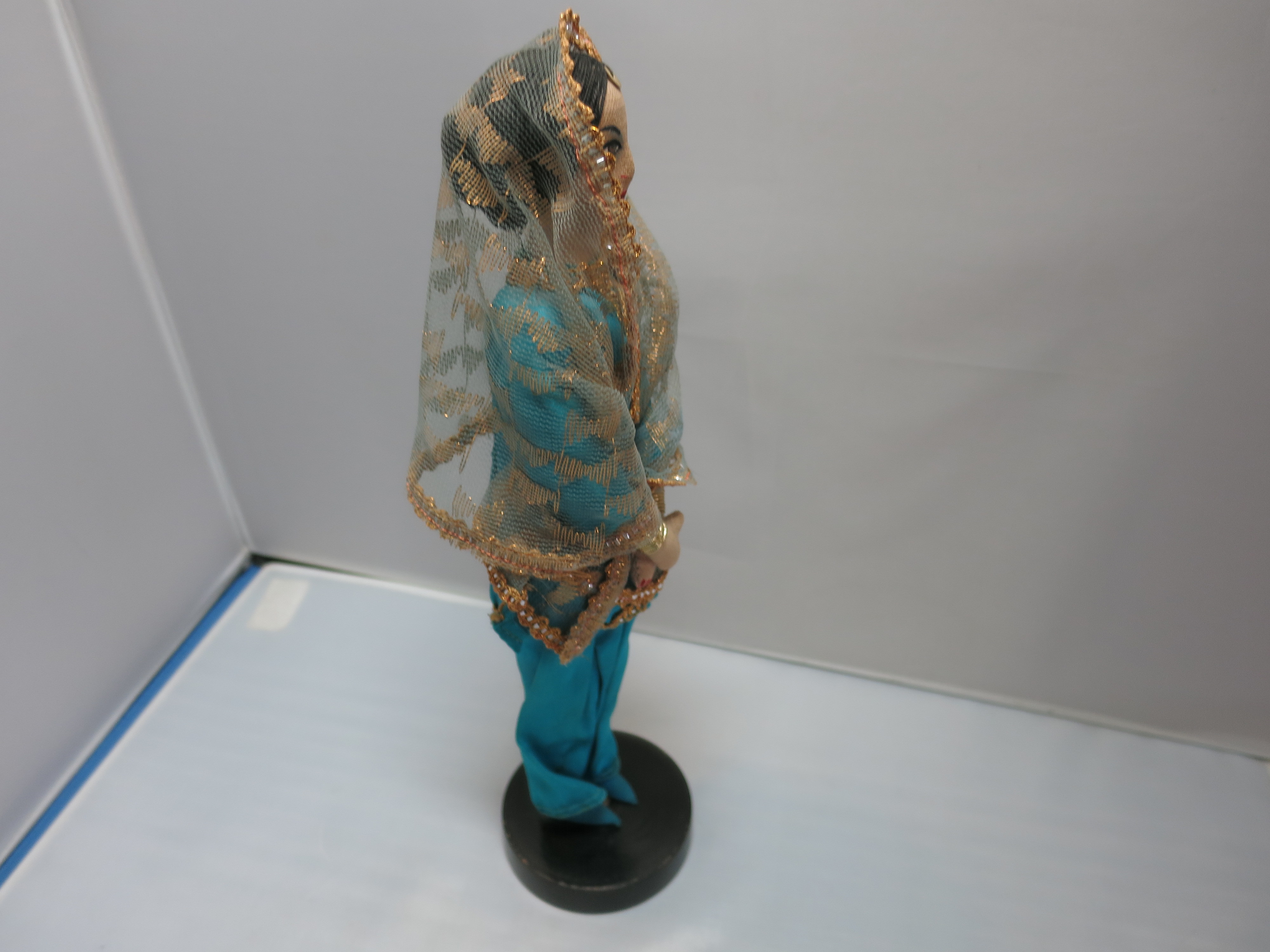 Vintage India Cloth Doll Wearing Punjabi suit and Veil Blue 10 in