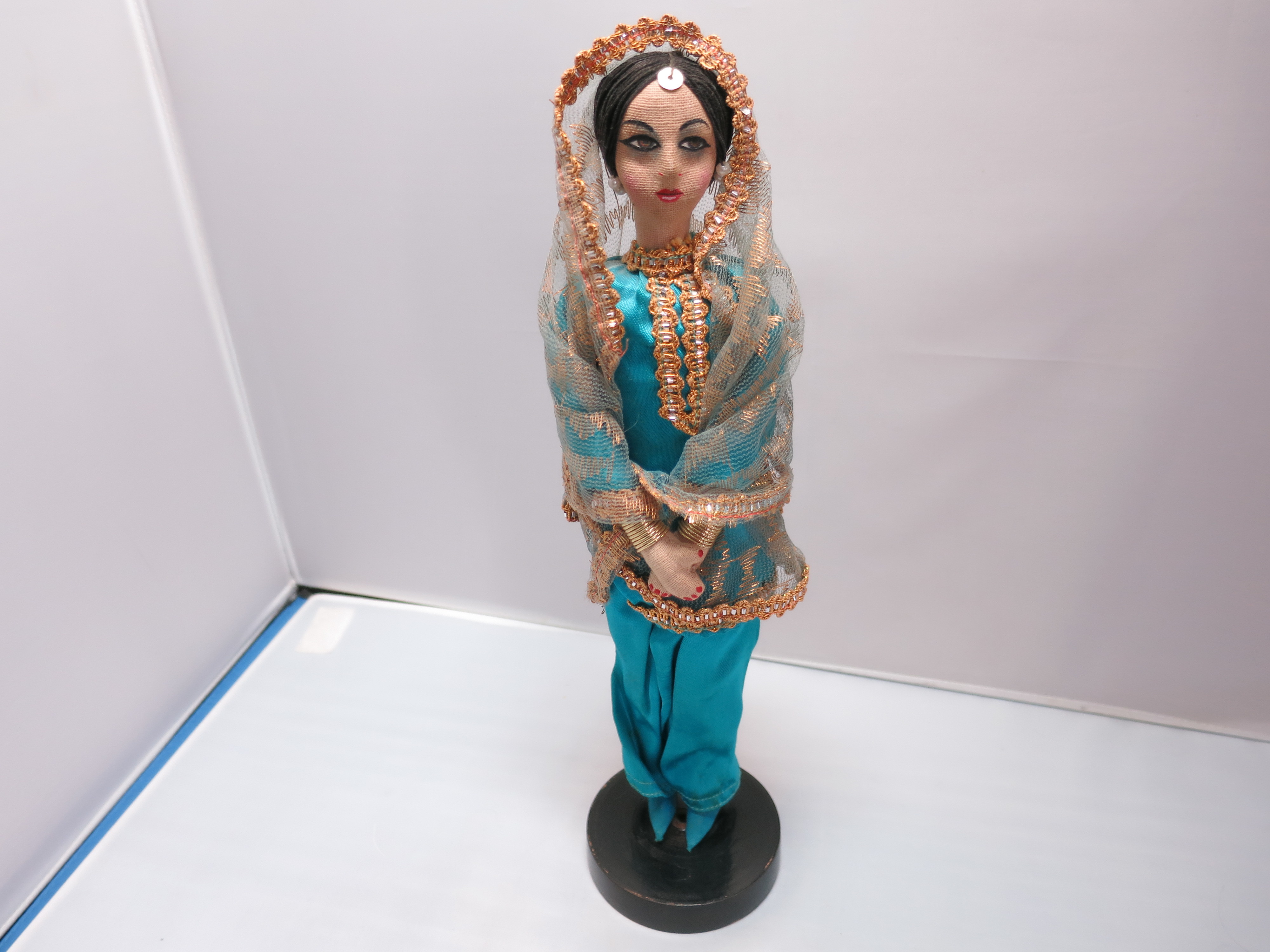 Vintage India Cloth Doll Wearing Punjabi suit and Veil Blue 10 in