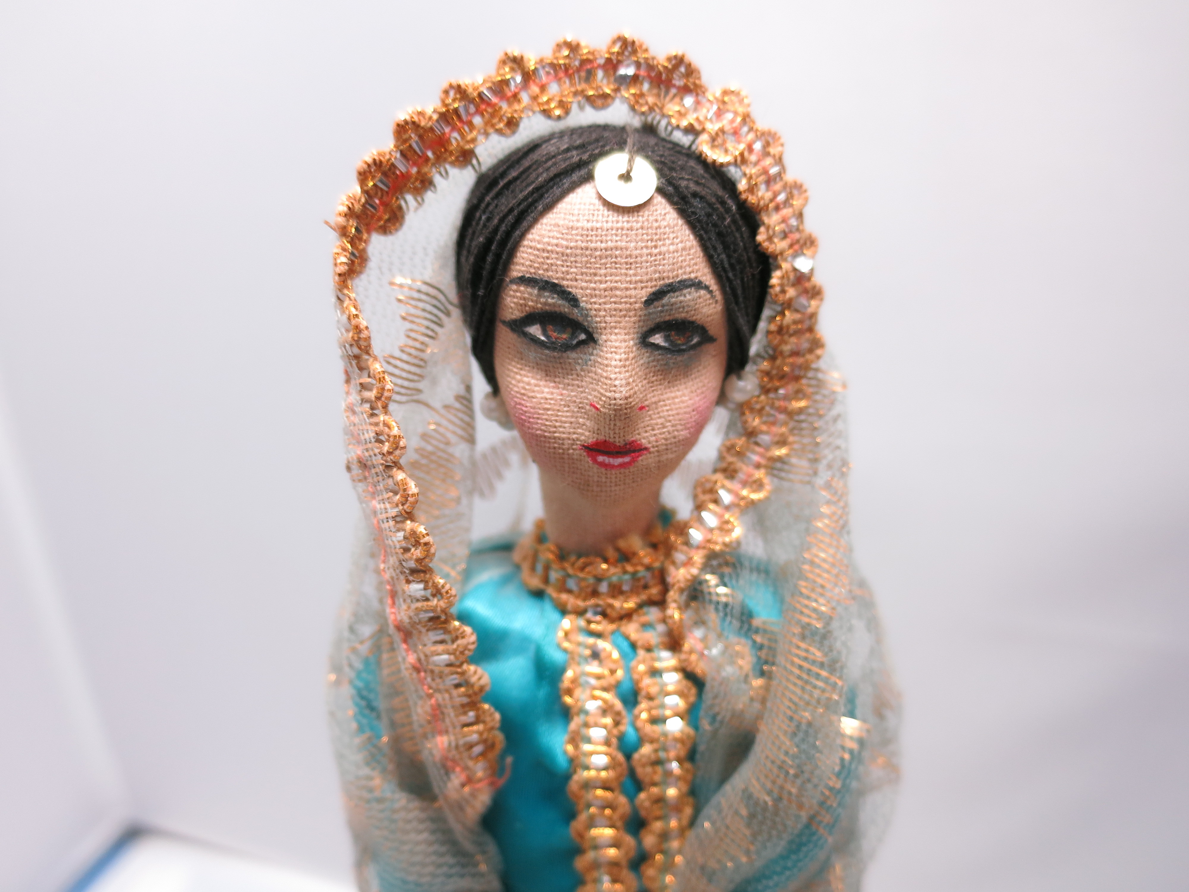 Vintage India Cloth Doll Wearing Punjabi suit and Veil Blue 10 in