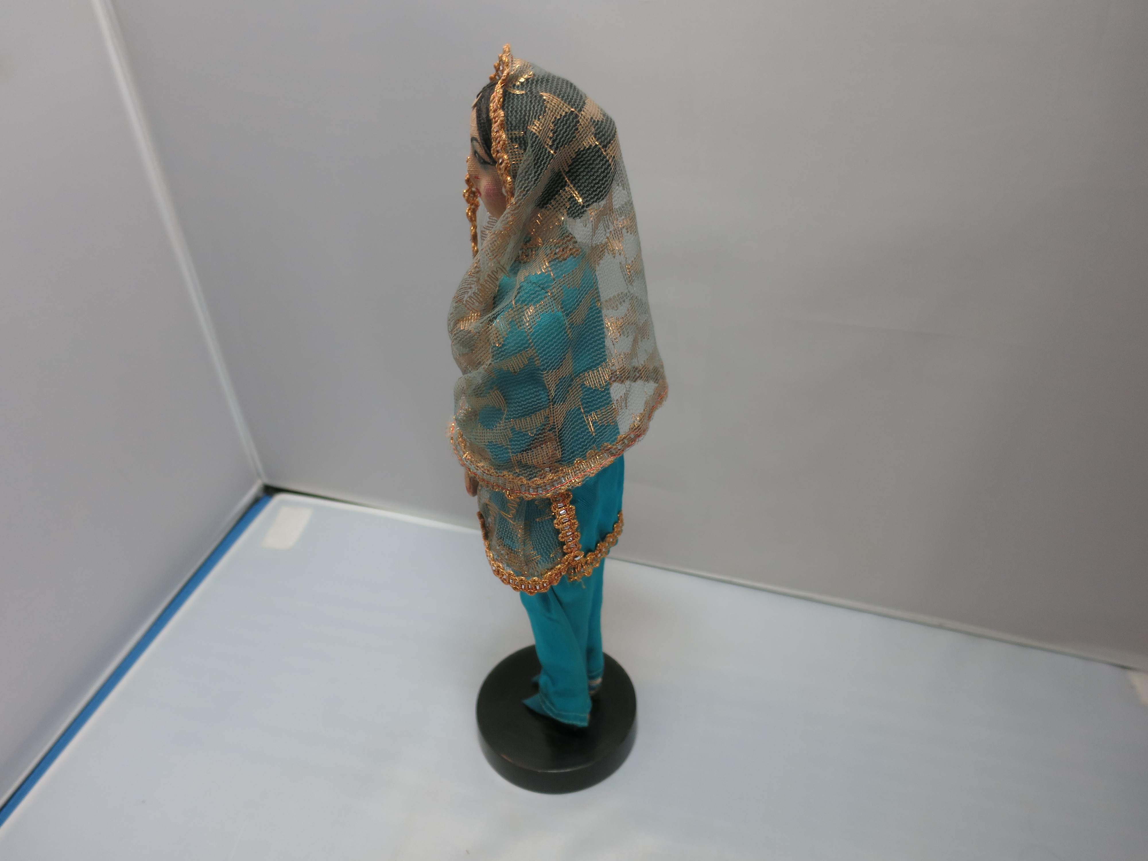 Vintage India Cloth Doll Wearing Punjabi suit and Veil Blue 10 in