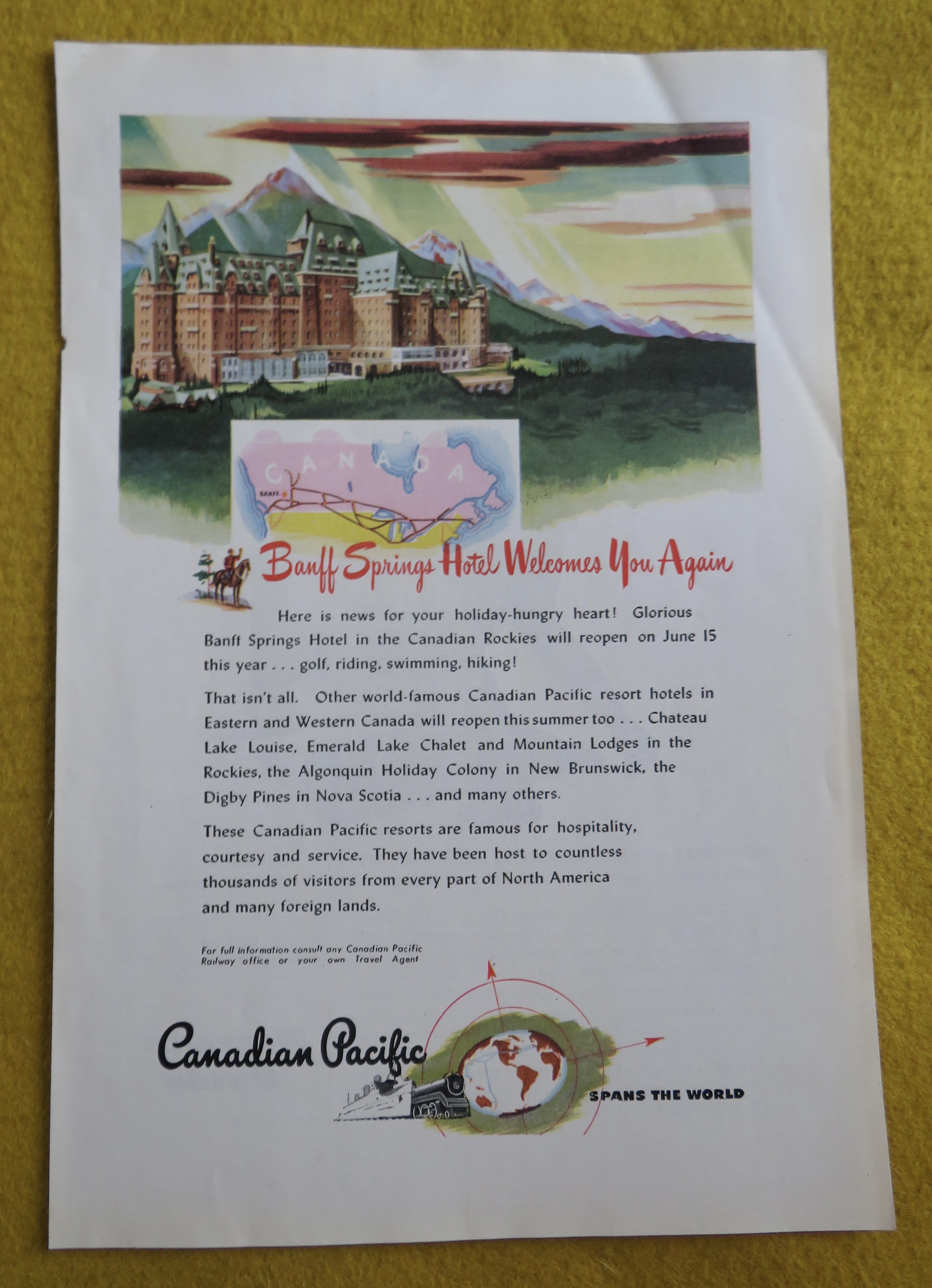 1946 Canadian Pacific with Banff Springs Hotel