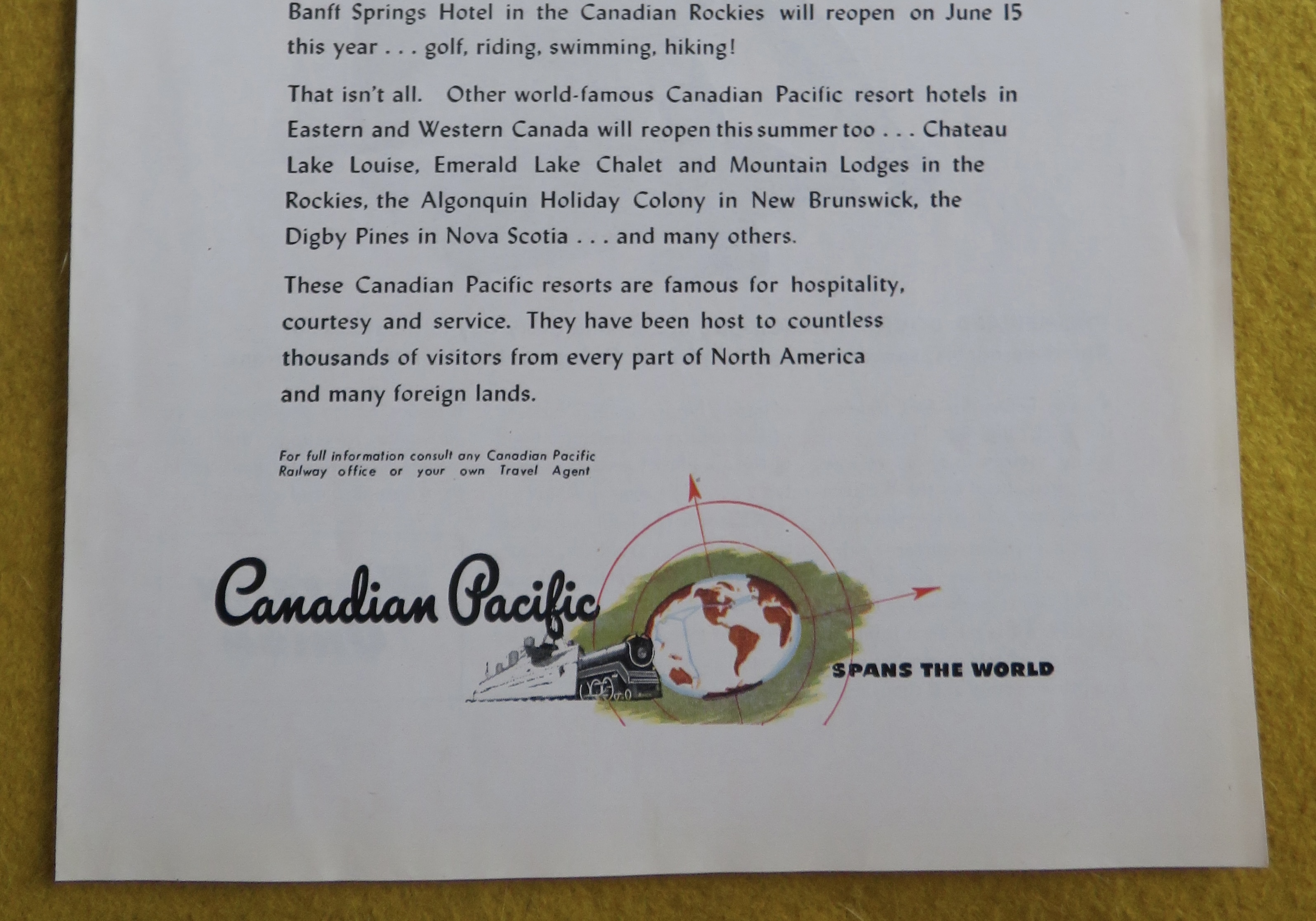 1946 Canadian Pacific with Banff Springs Hotel