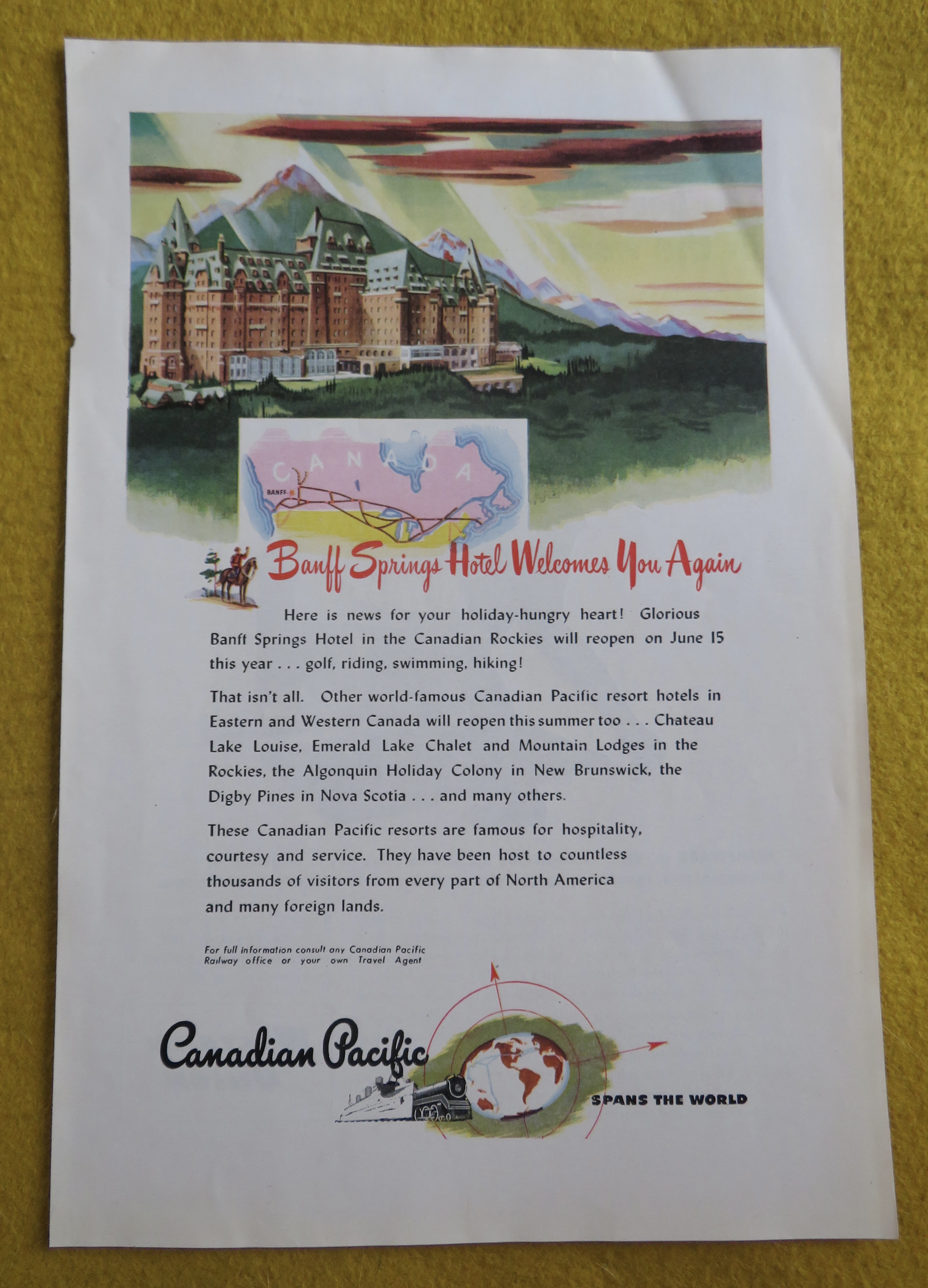 1946 Canadian Pacific with Banff Springs Hotel