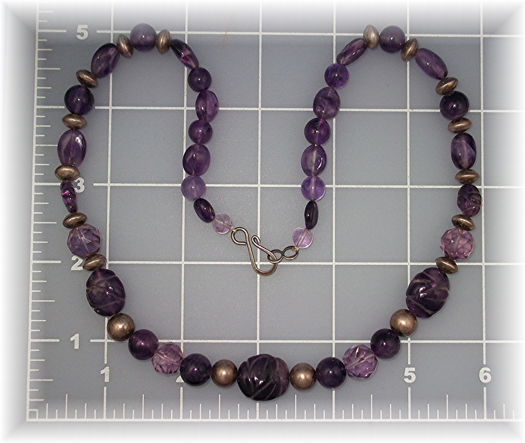 Necklace Carved Amethyst Sterling Silver Beads