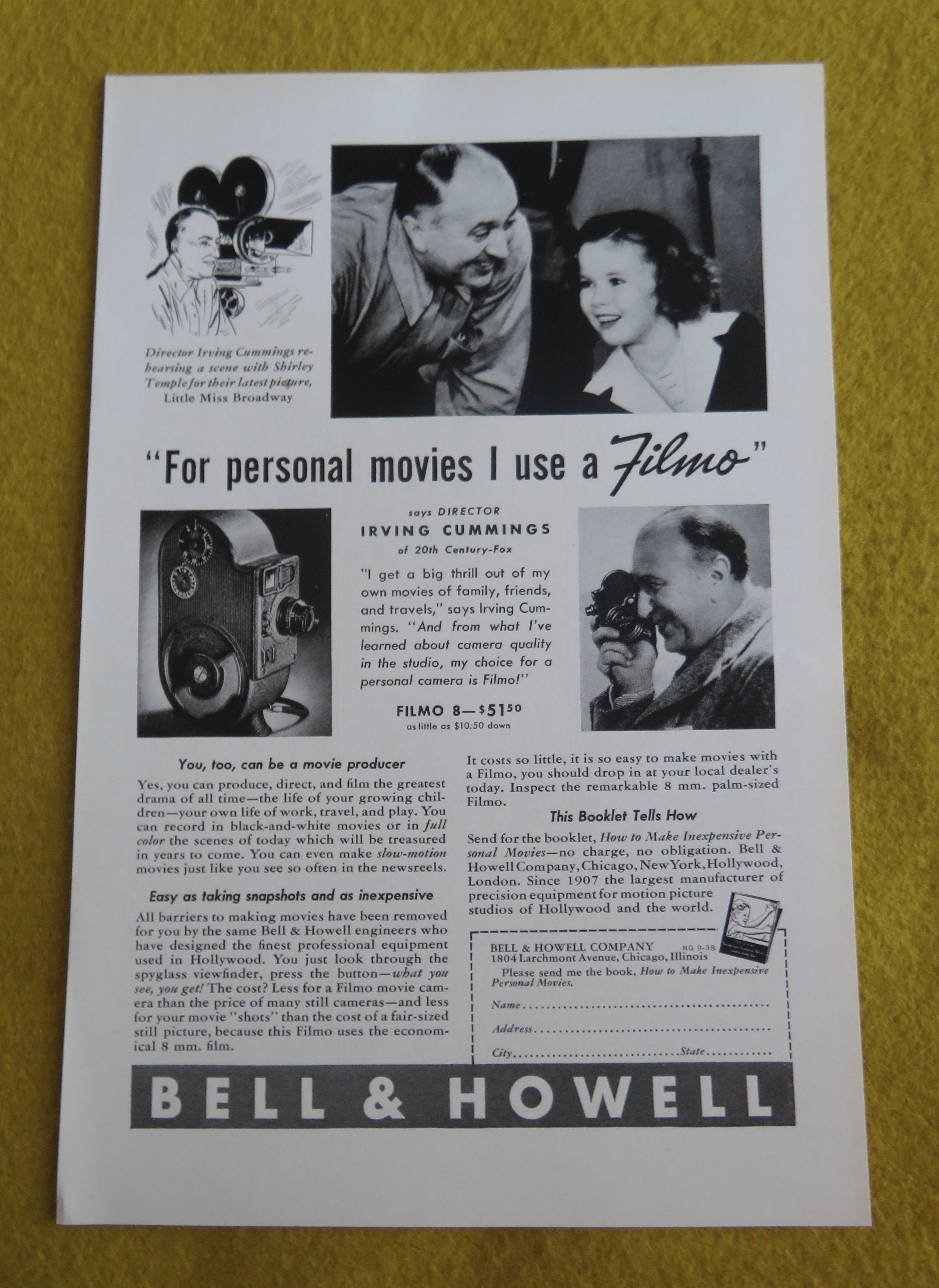 1938 Bell & Howell Filmo Camera with Shirley Temple