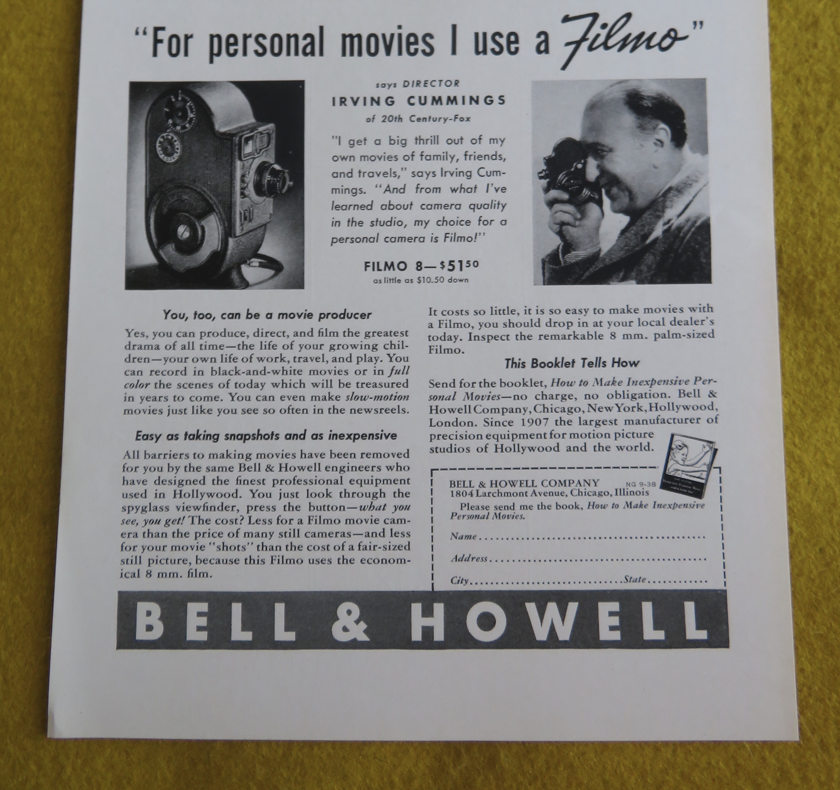 1938 Bell & Howell Filmo Camera with Shirley Temple