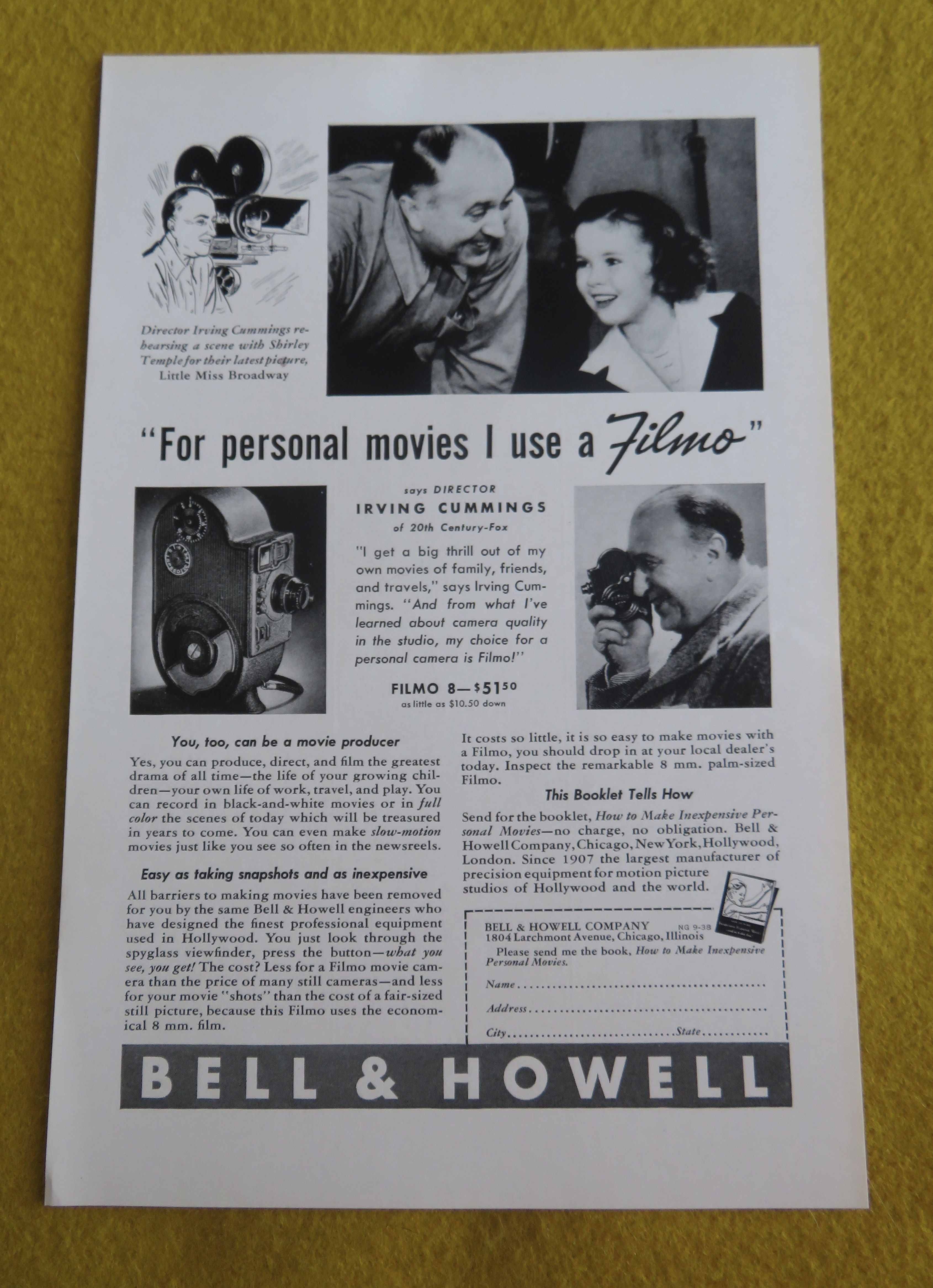 1938 Bell & Howell Filmo Camera with Shirley Temple