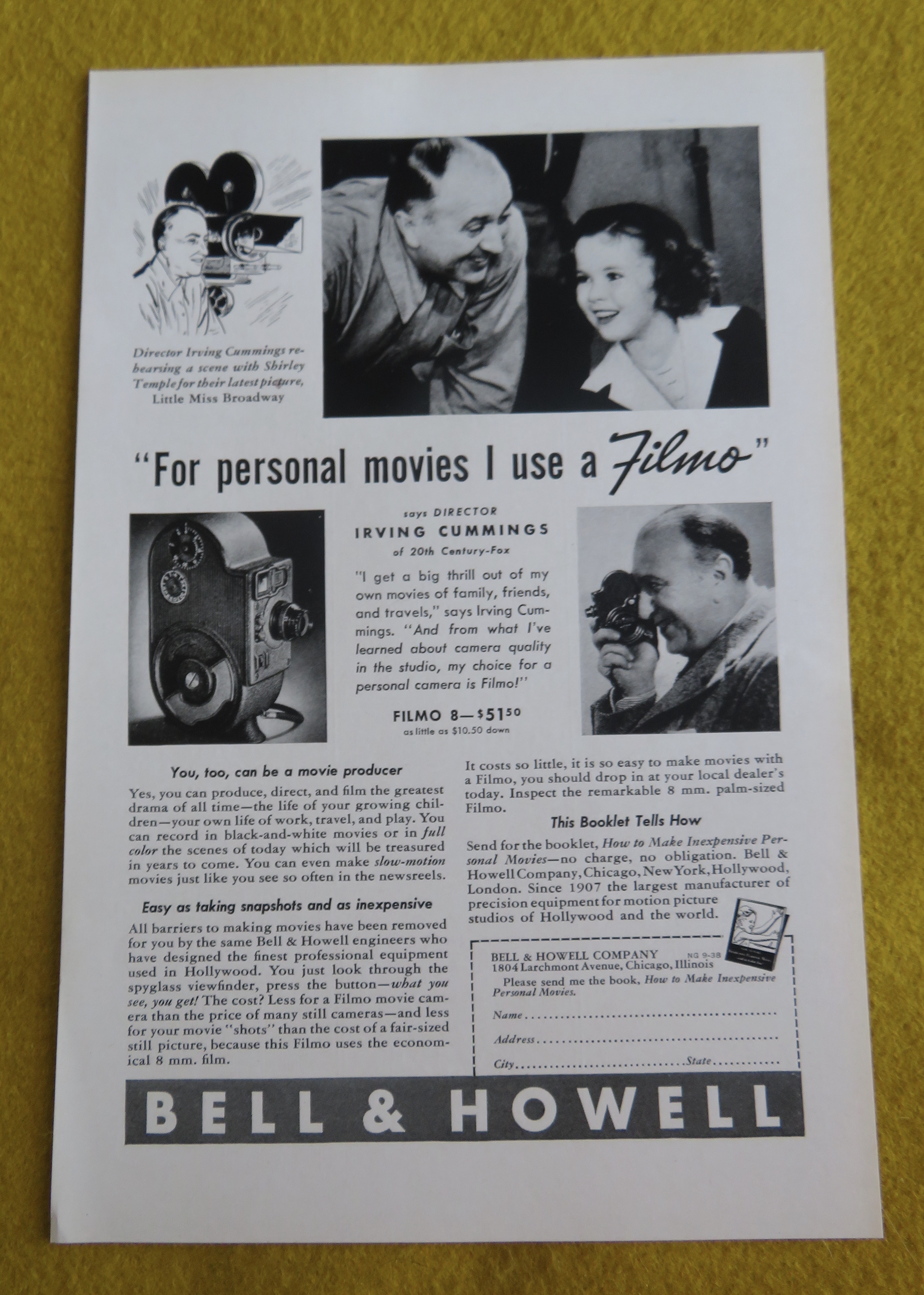 1938 Bell & Howell Filmo Camera with Shirley Temple