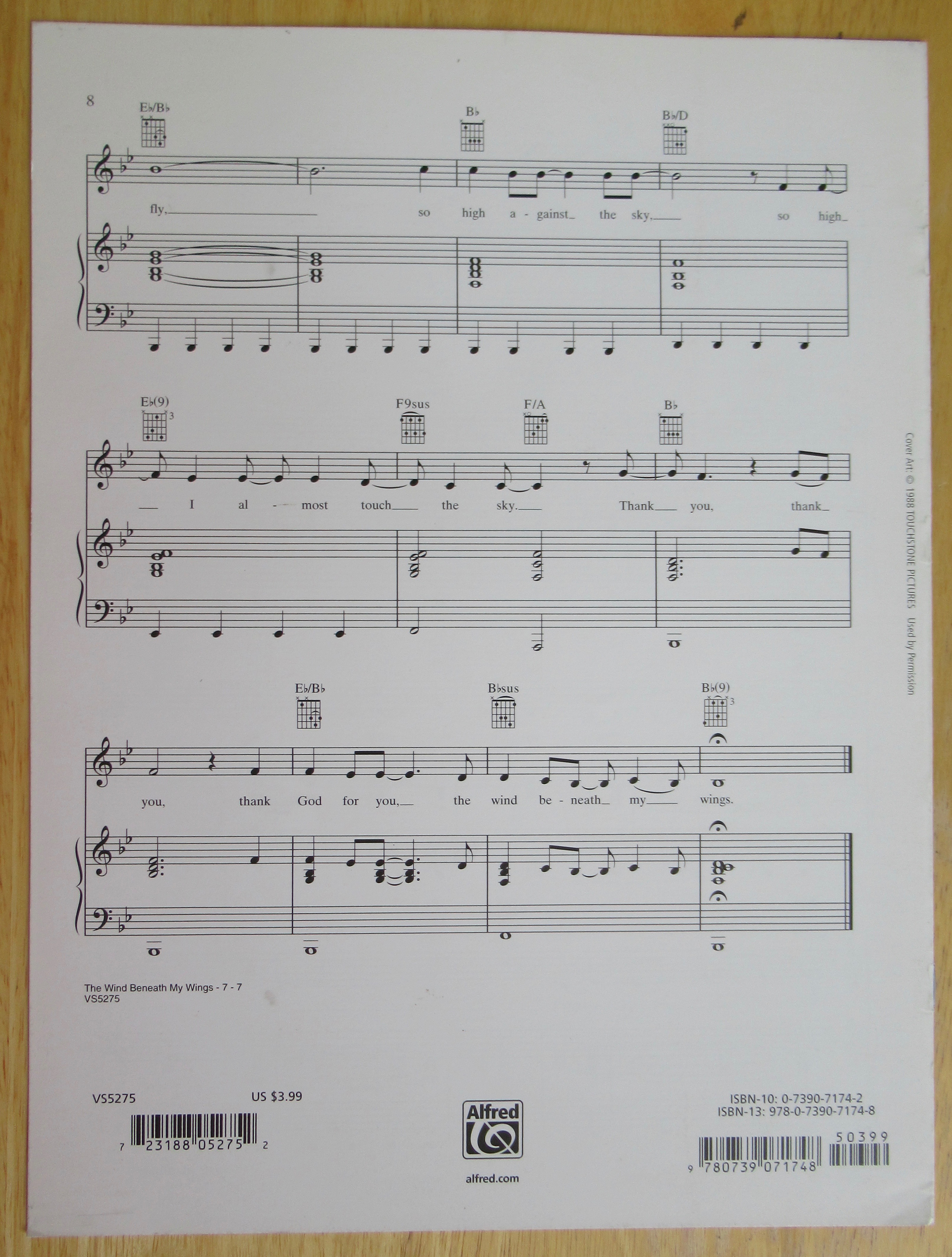 1982 The Wind Beneath My Wings Sheet Music