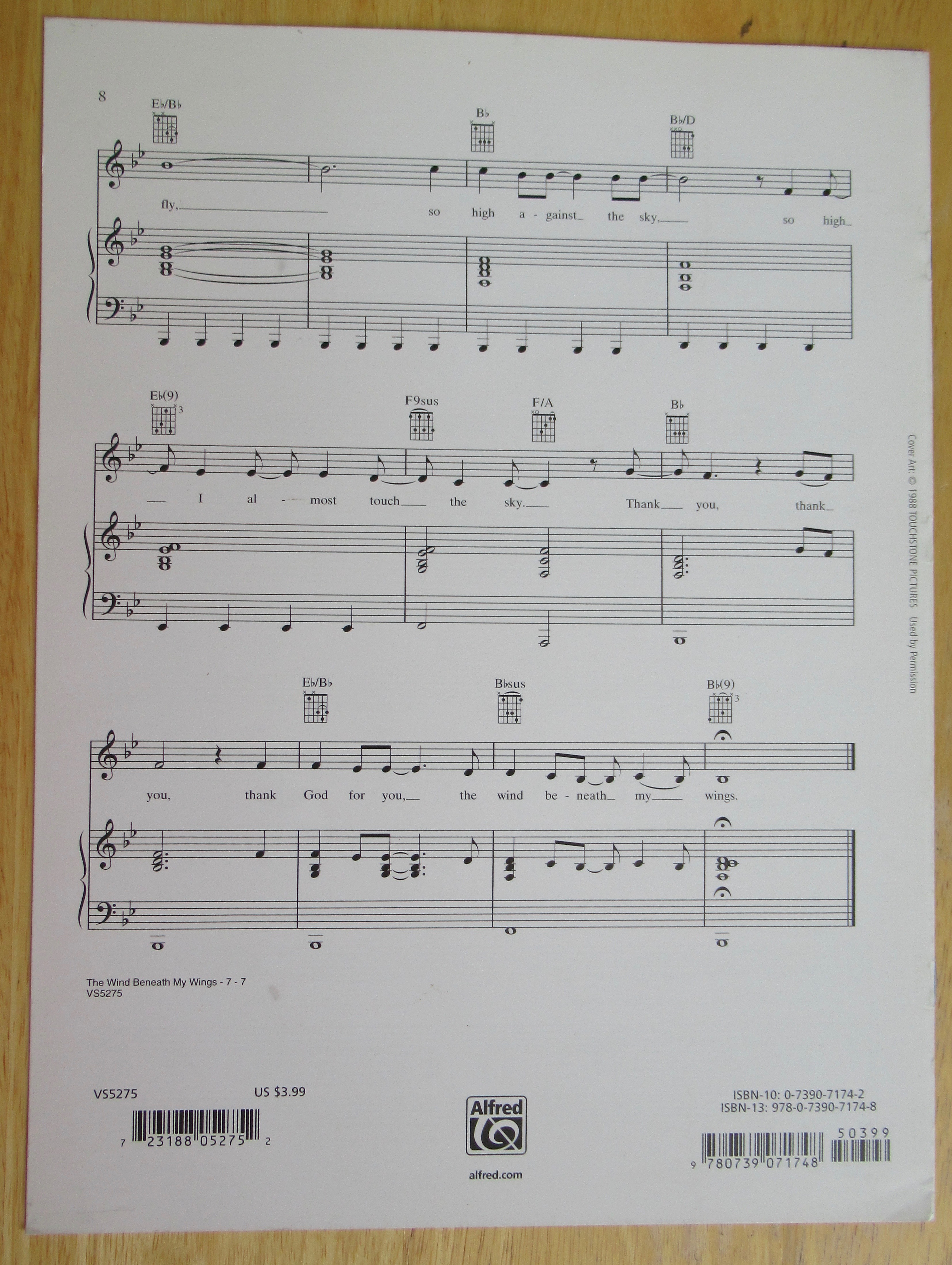1982 The Wind Beneath My Wings Sheet Music