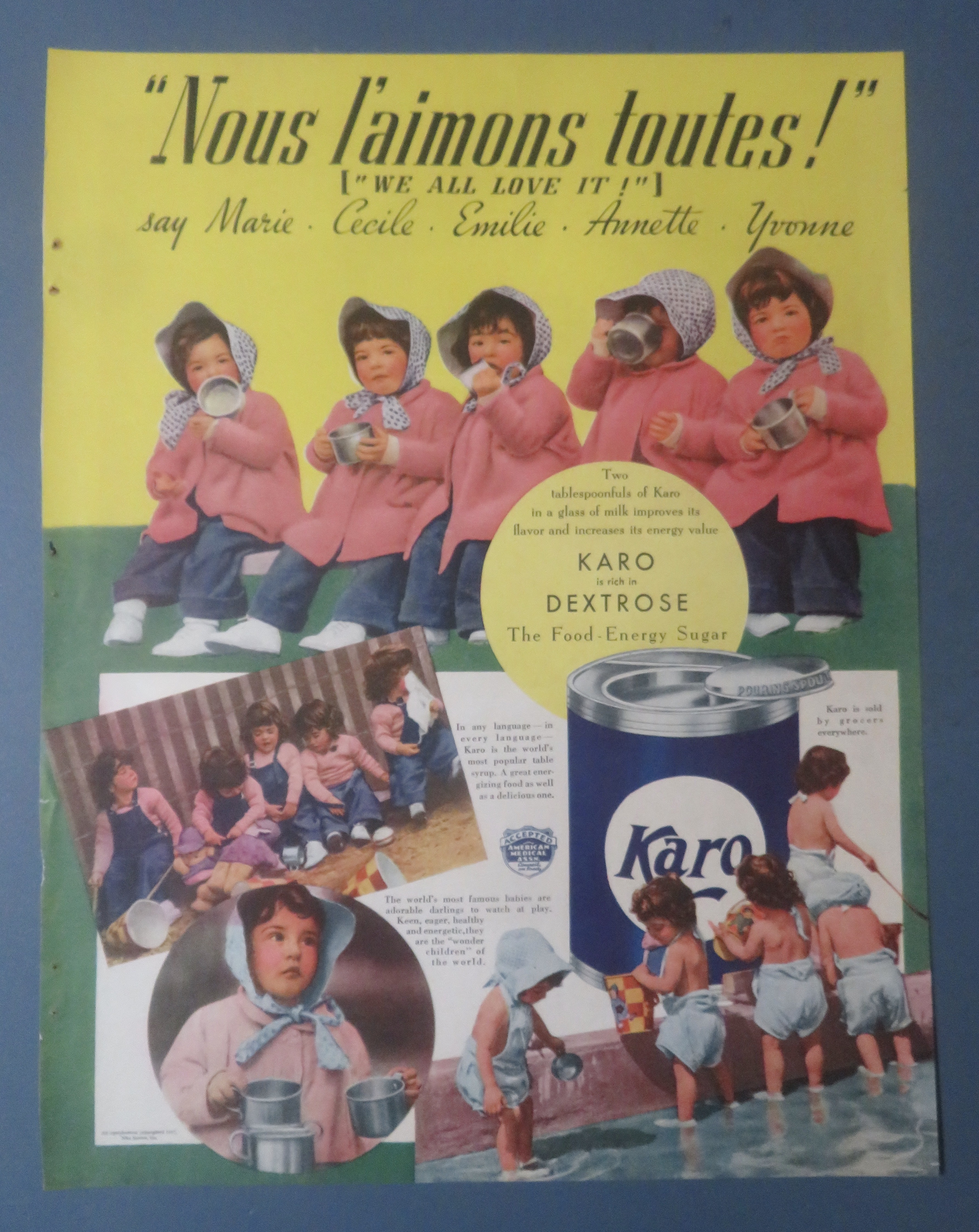 1937 Karo Syrup with the Dionne Quintuplets