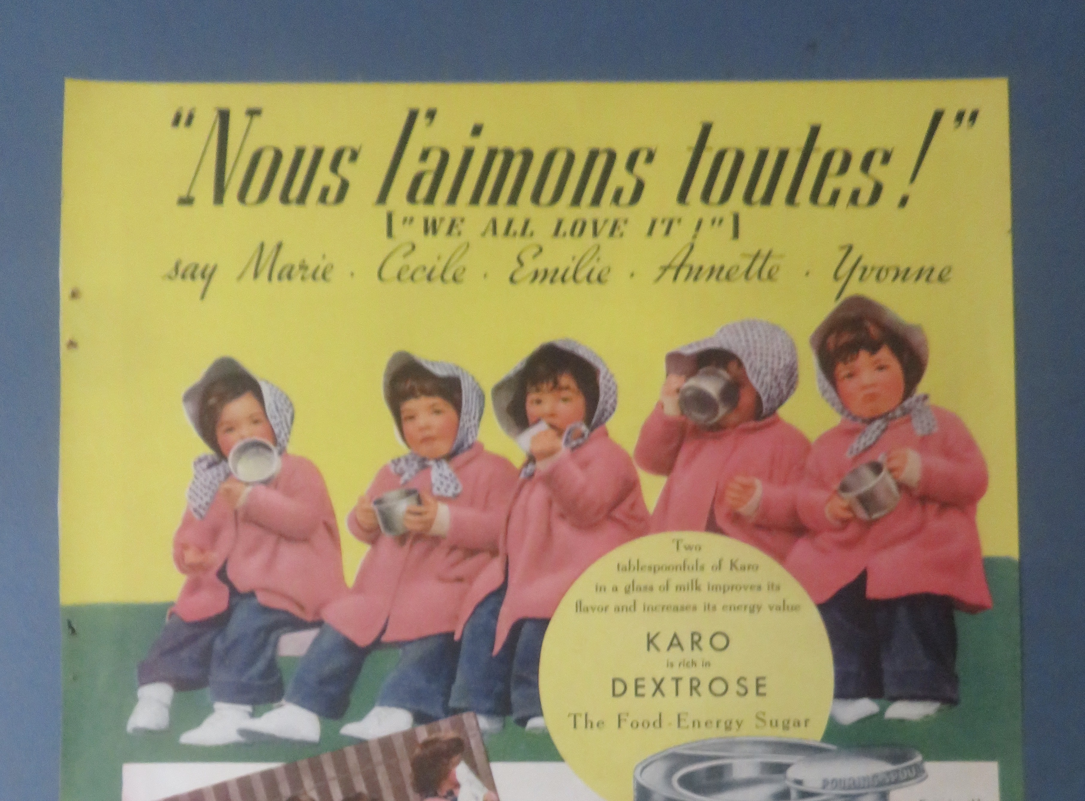 1937 Karo Syrup with the Dionne Quintuplets