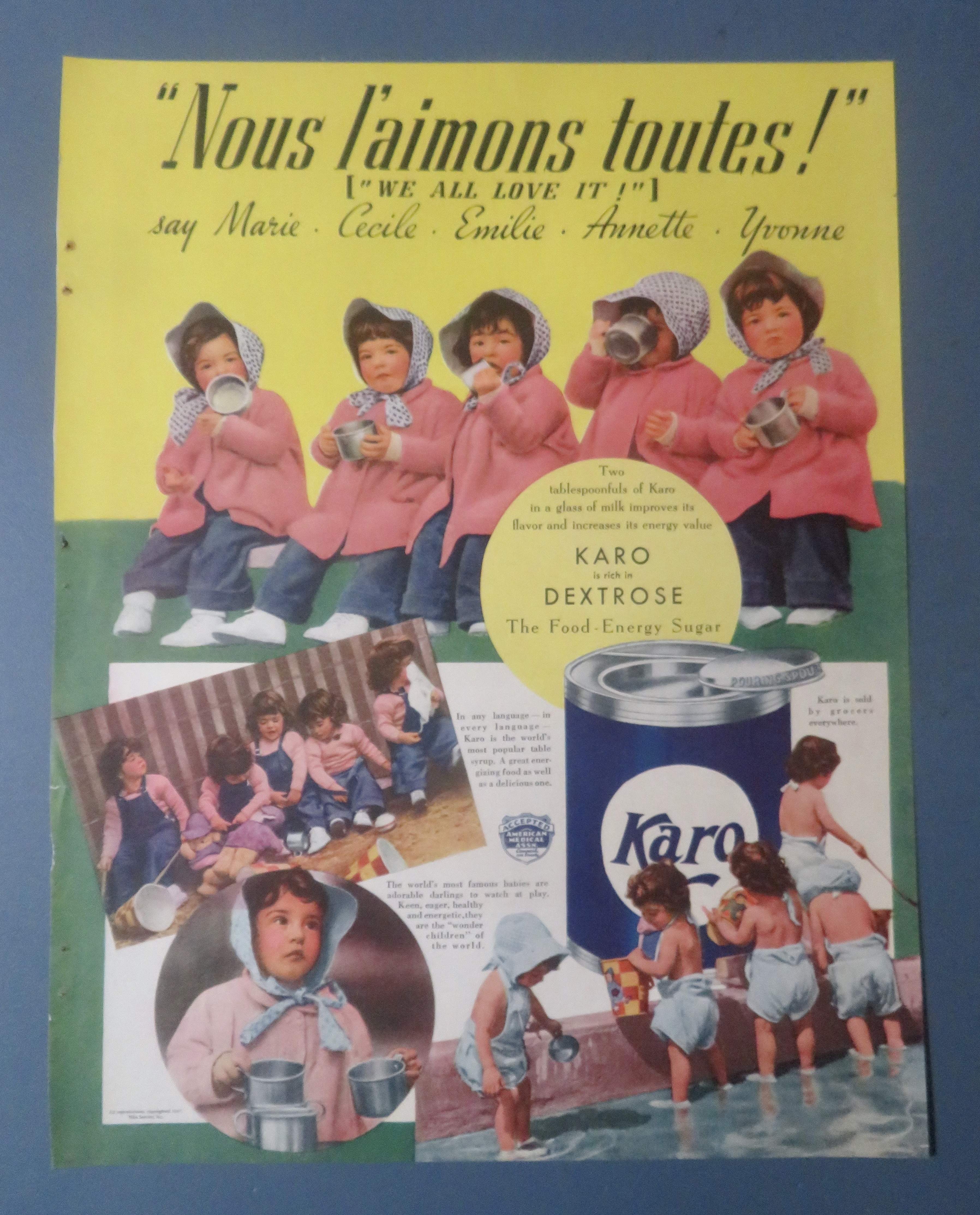 1937 Karo Syrup with the Dionne Quintuplets