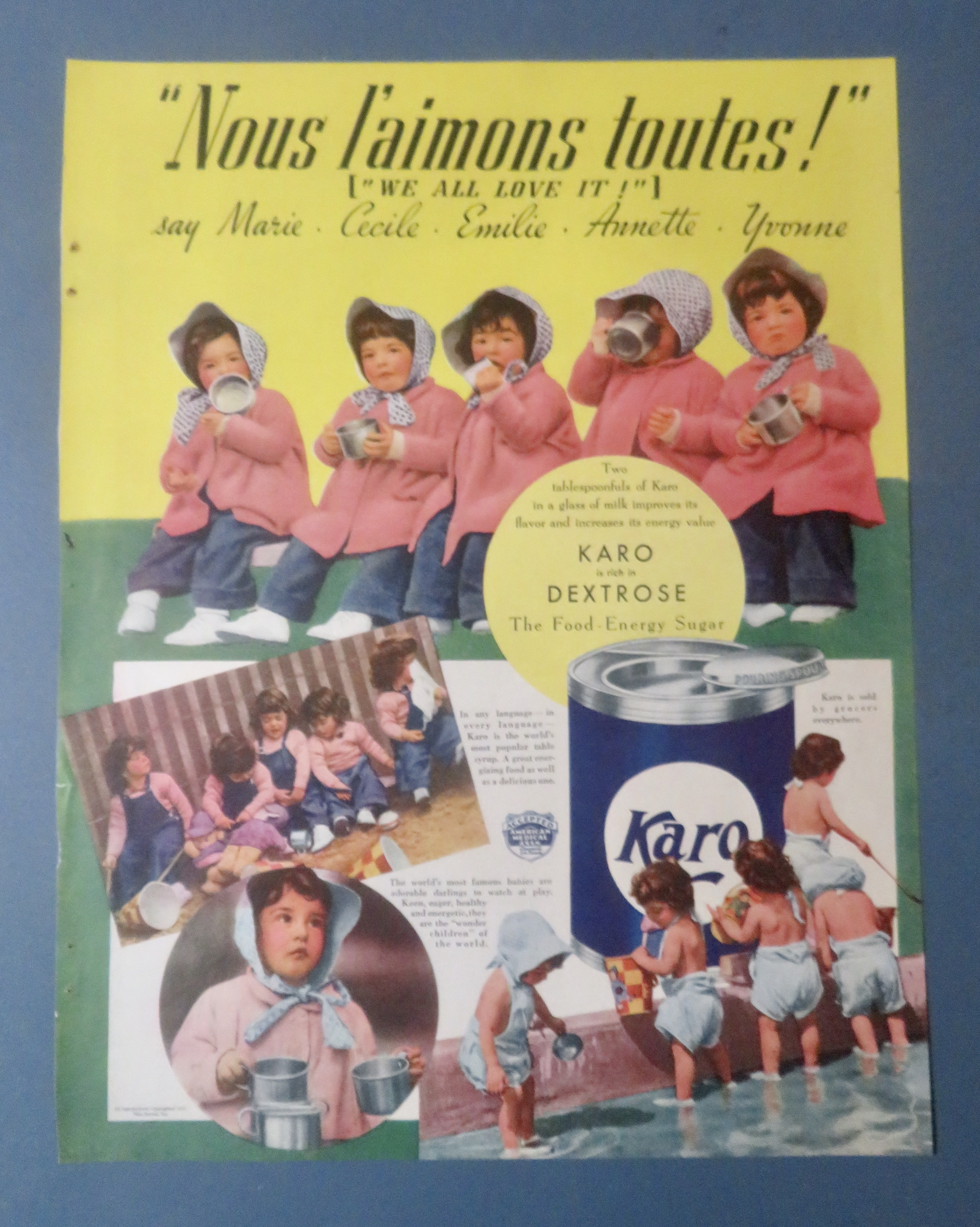 1937 Karo Syrup with the Dionne Quintuplets