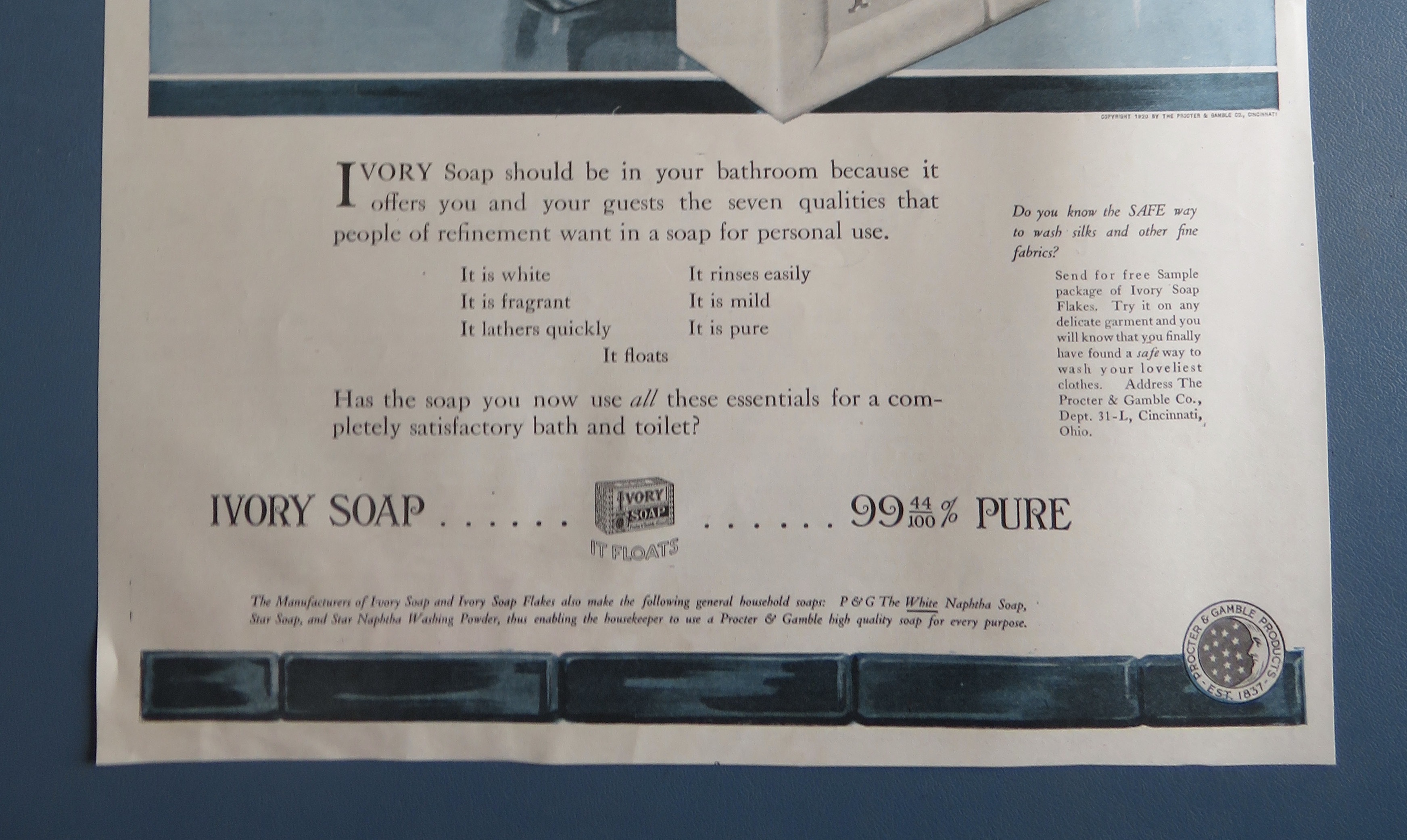 1920 Ivory Soap with Bar Of Soap On Counter