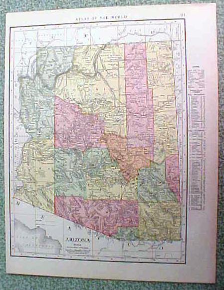 Antique Map Arizona 1916 Rand McNally Nice Colors