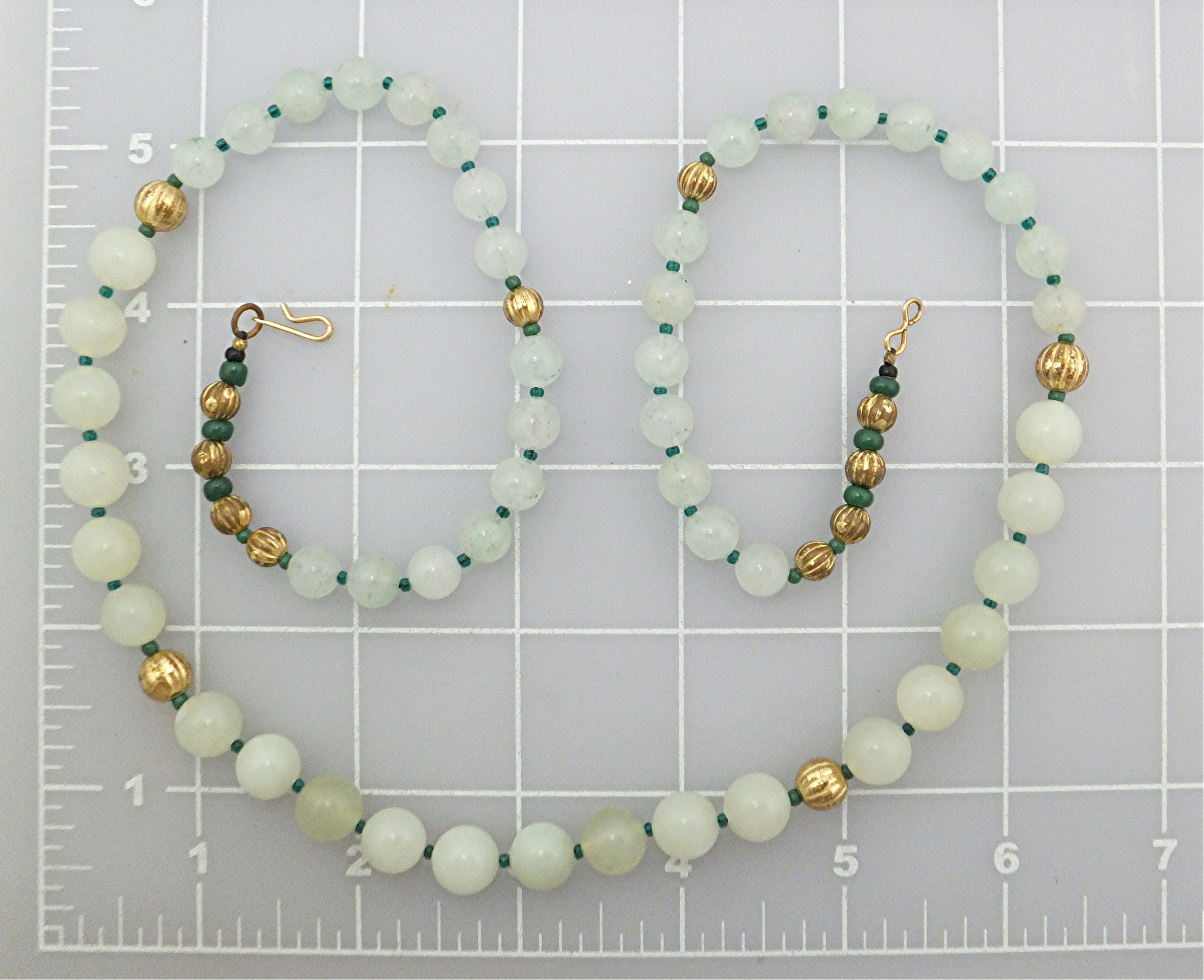 Necklace Apple Jade Gold Malachite Beads