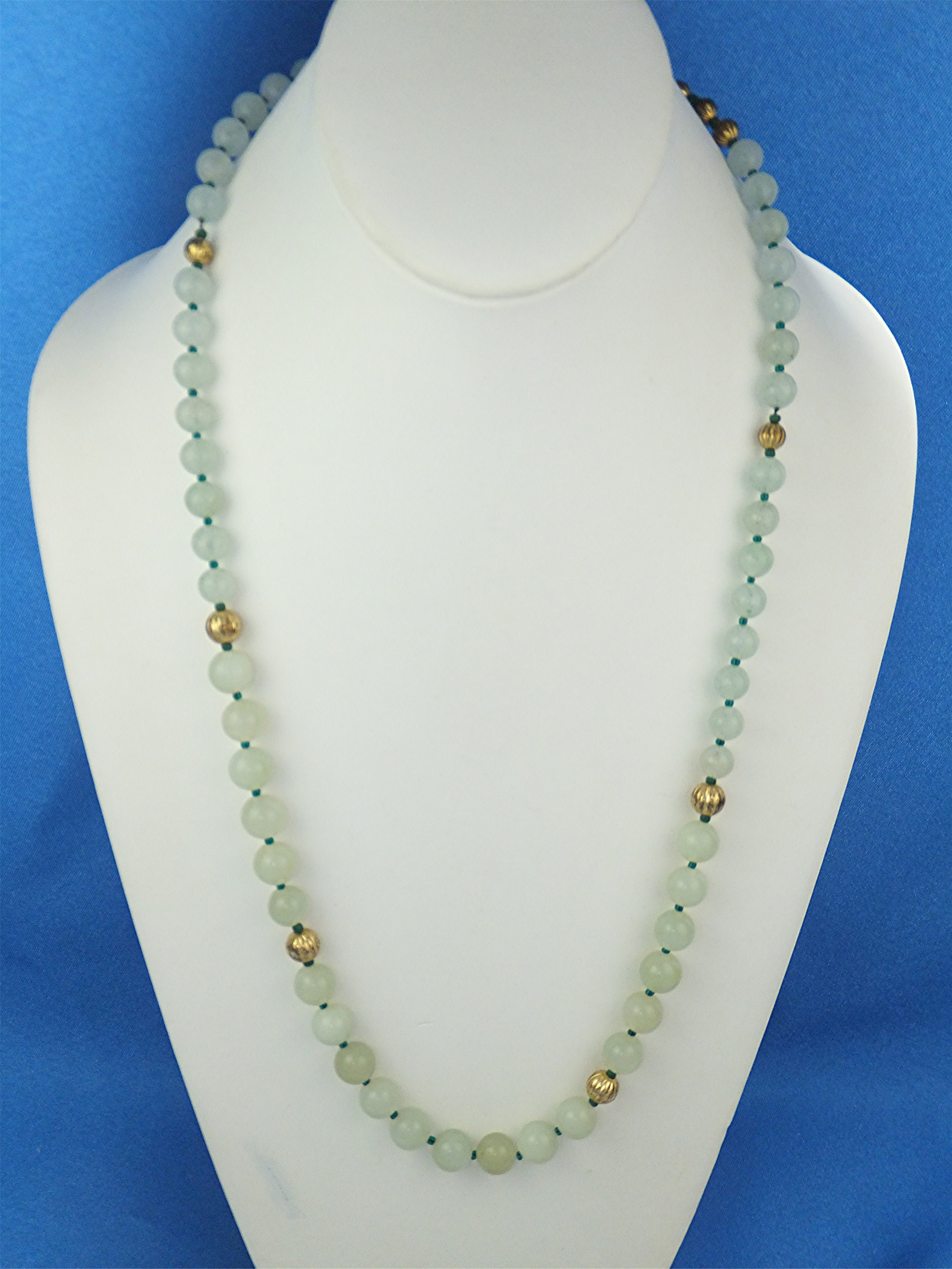 Necklace Apple Jade Gold Malachite Beads