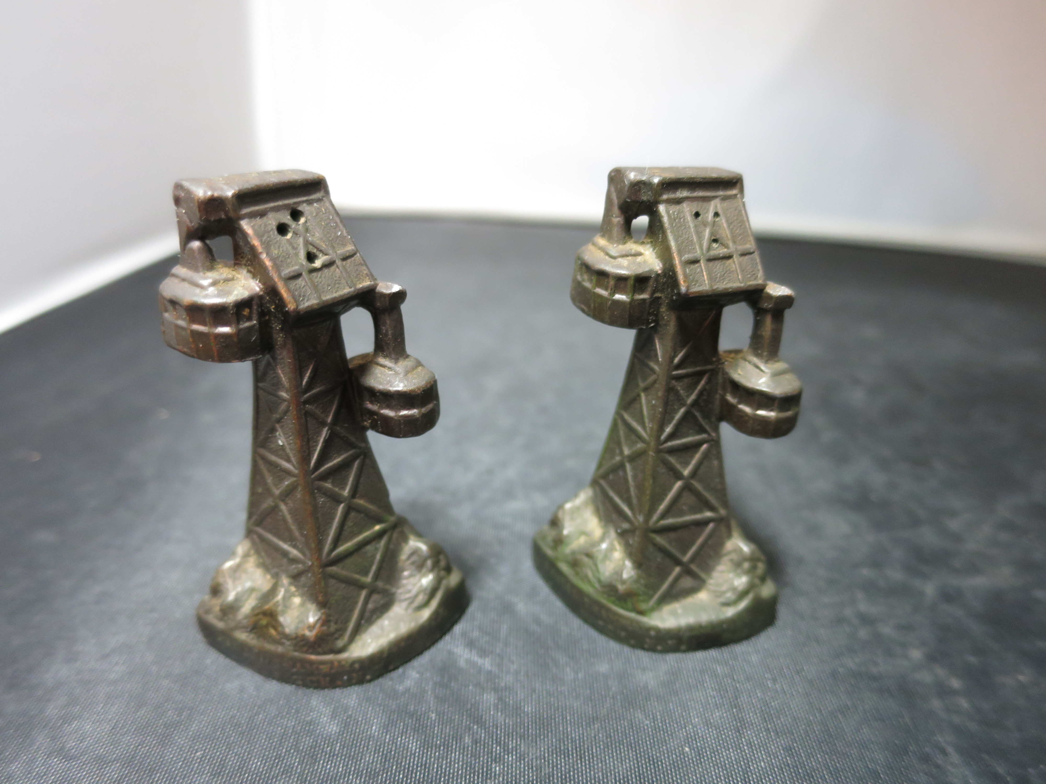 Vintage Metal Tower Tran Japan Salt and Pepper Shakers