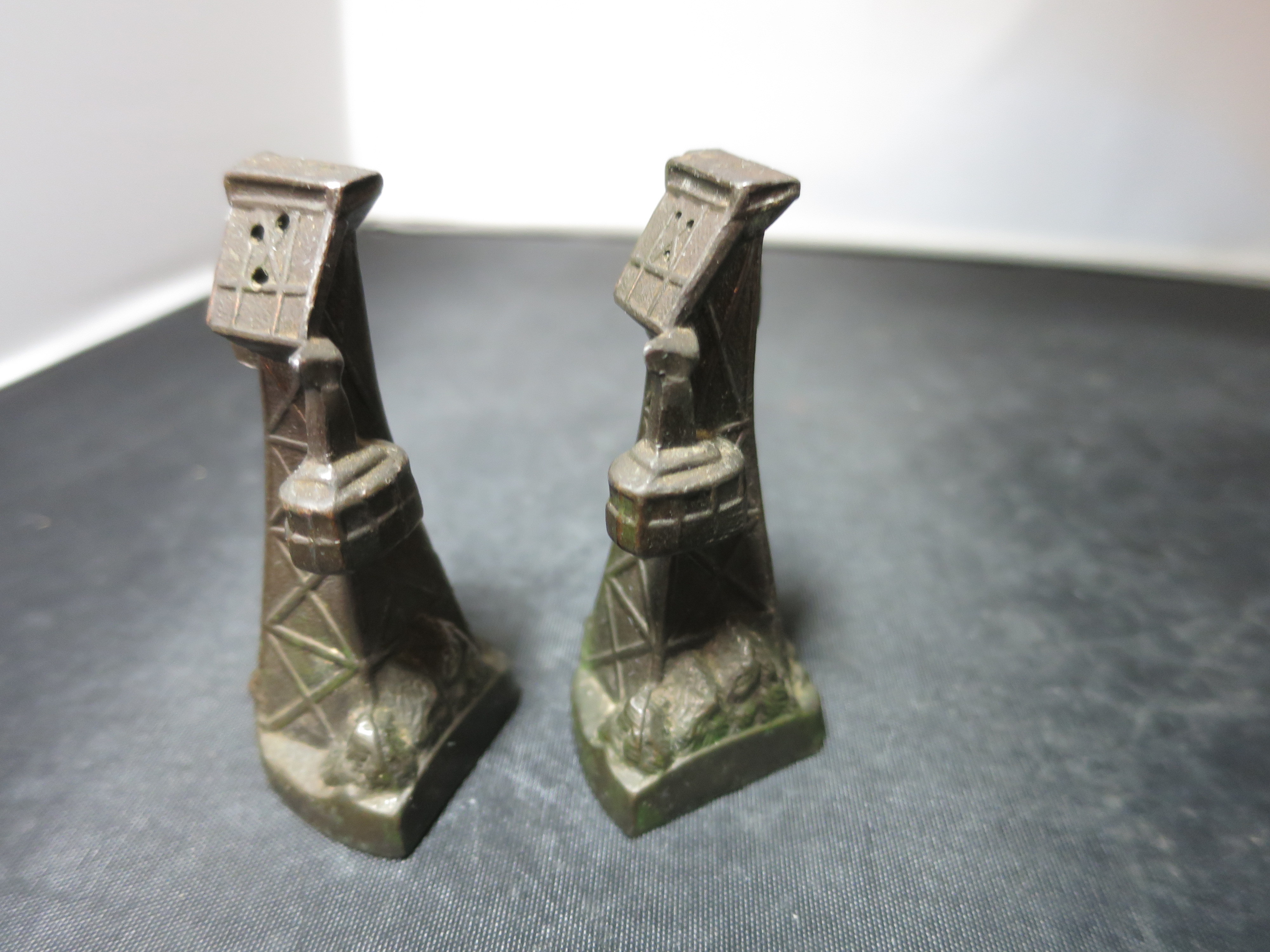 Vintage Metal Tower Tran Japan Salt and Pepper Shakers