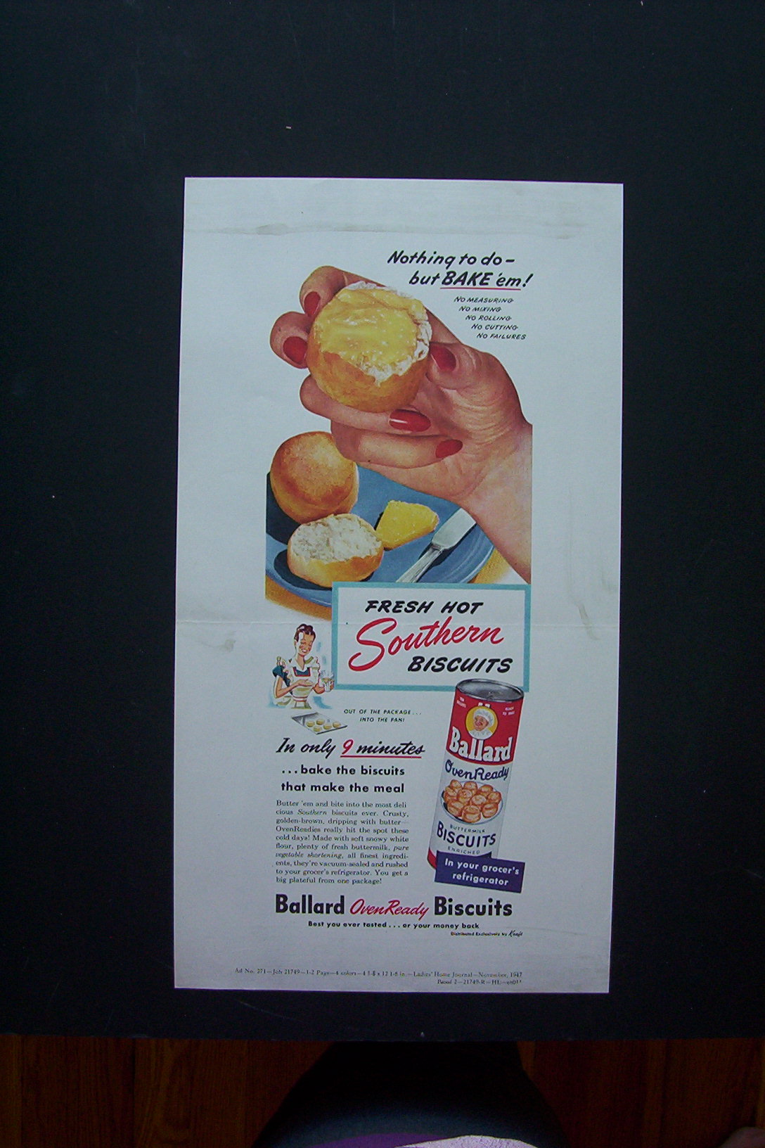 1947 Ballard Biscuit with Hand Holding a Biscuit