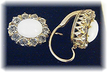 14K Gold Opal and Crystal Pierced Earrings