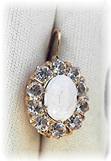 14K Gold Opal  and Crystal Pierced  Earrings