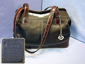 Brighton Croco Tote Black Brown Leather Handbag